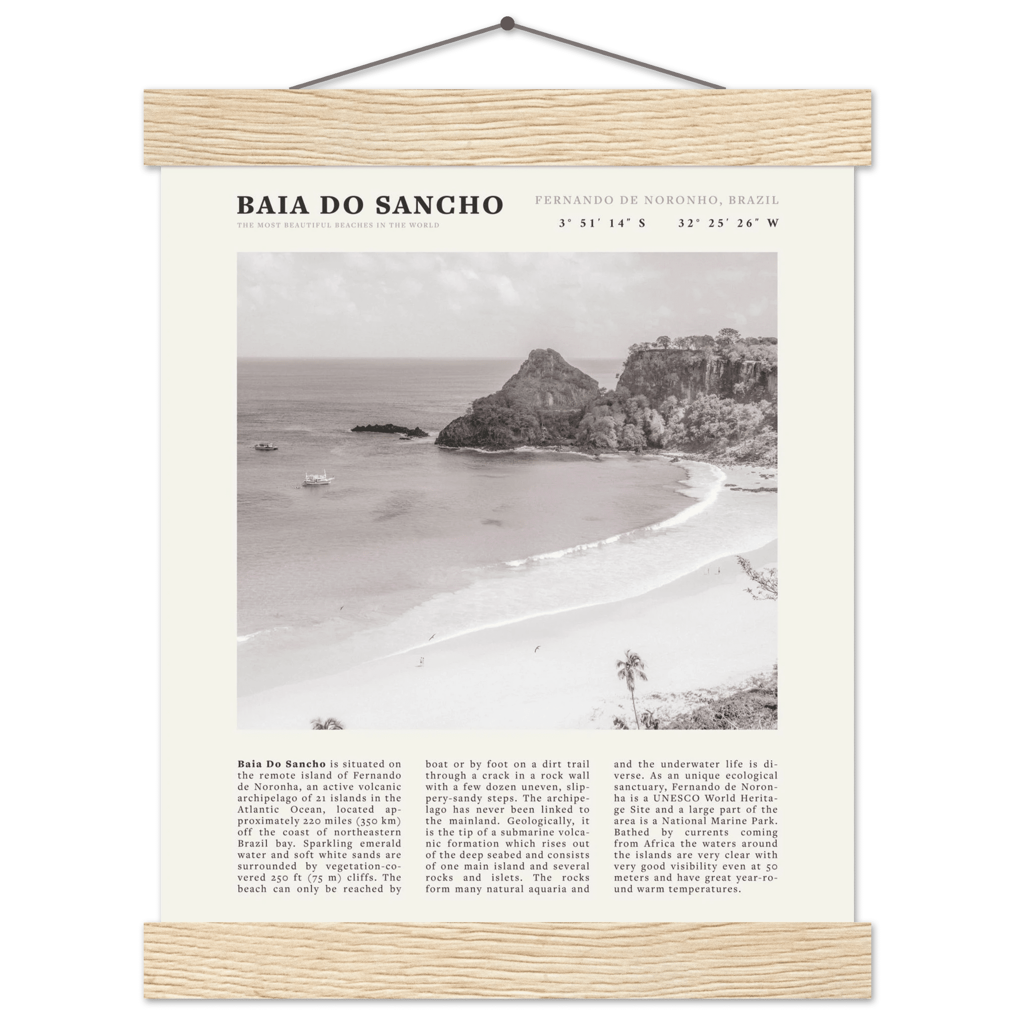 Baia Do Sancho Poster | Black & White Brazil Beach Wall Art | Fernando de Noronha - Evergreen Posters