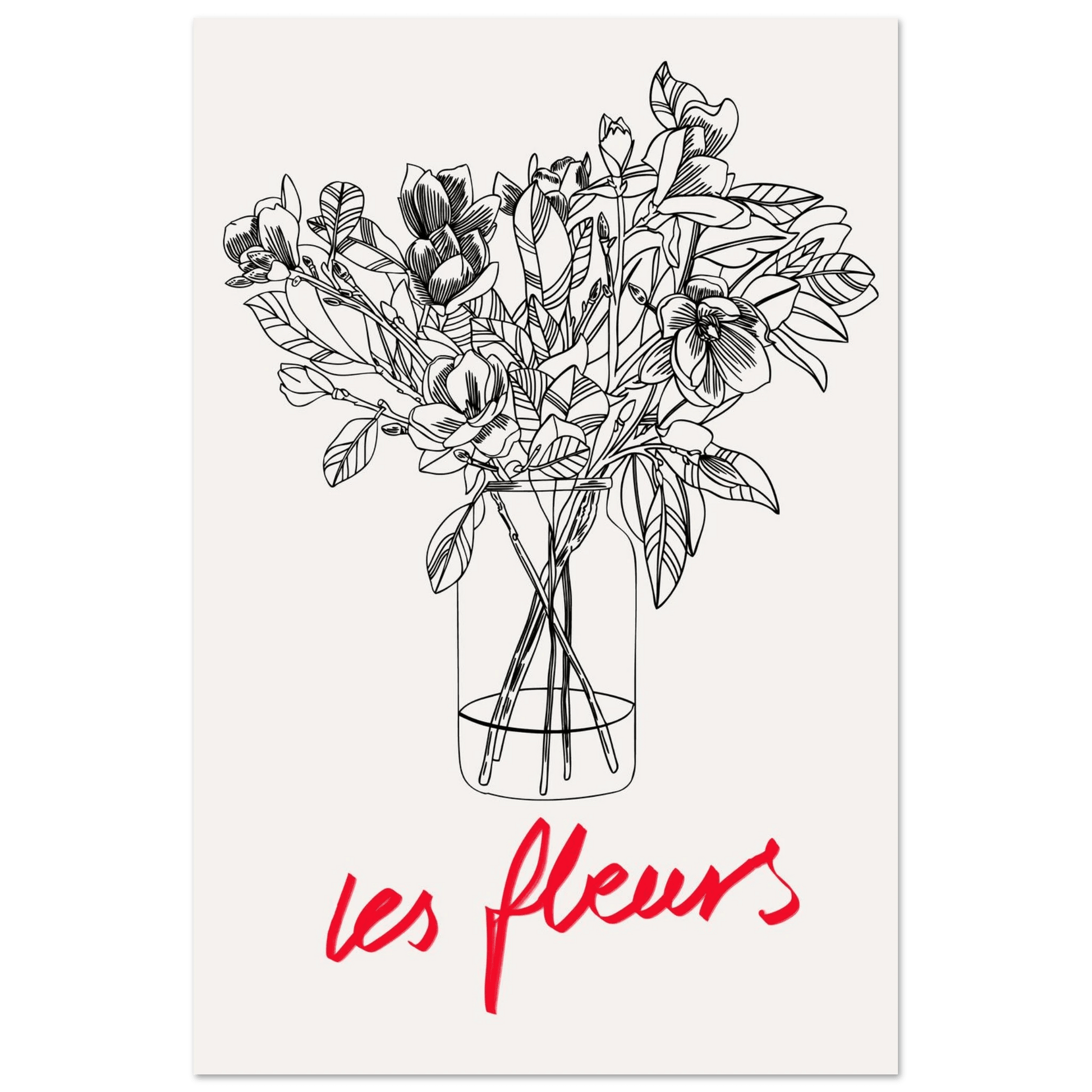 Les Fleurs Botanical Poster | French Flower Line Art Print | Minimalist Floral Wall Decor - Evergreen Posters