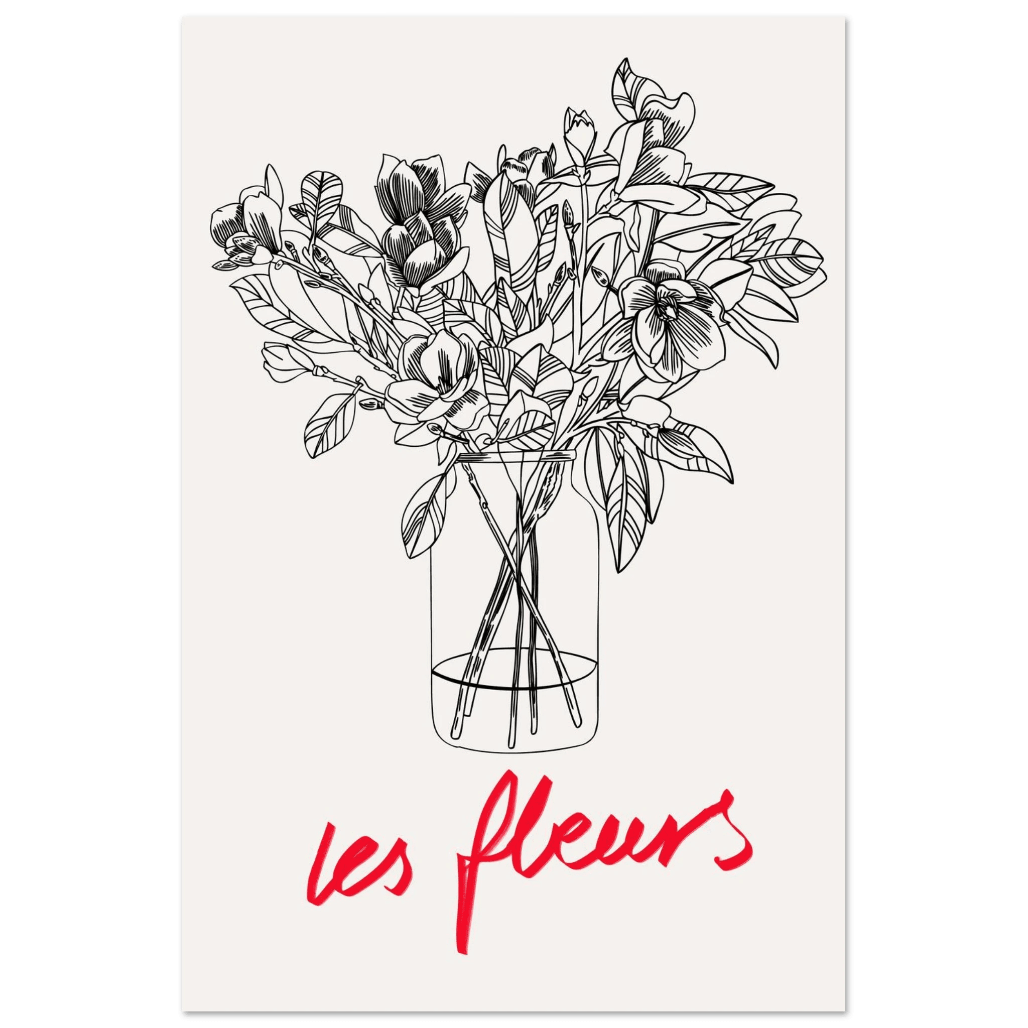 Les Fleurs Botanical Poster | French Flower Line Art Print | Minimalist Floral Wall Decor - Evergreen Posters