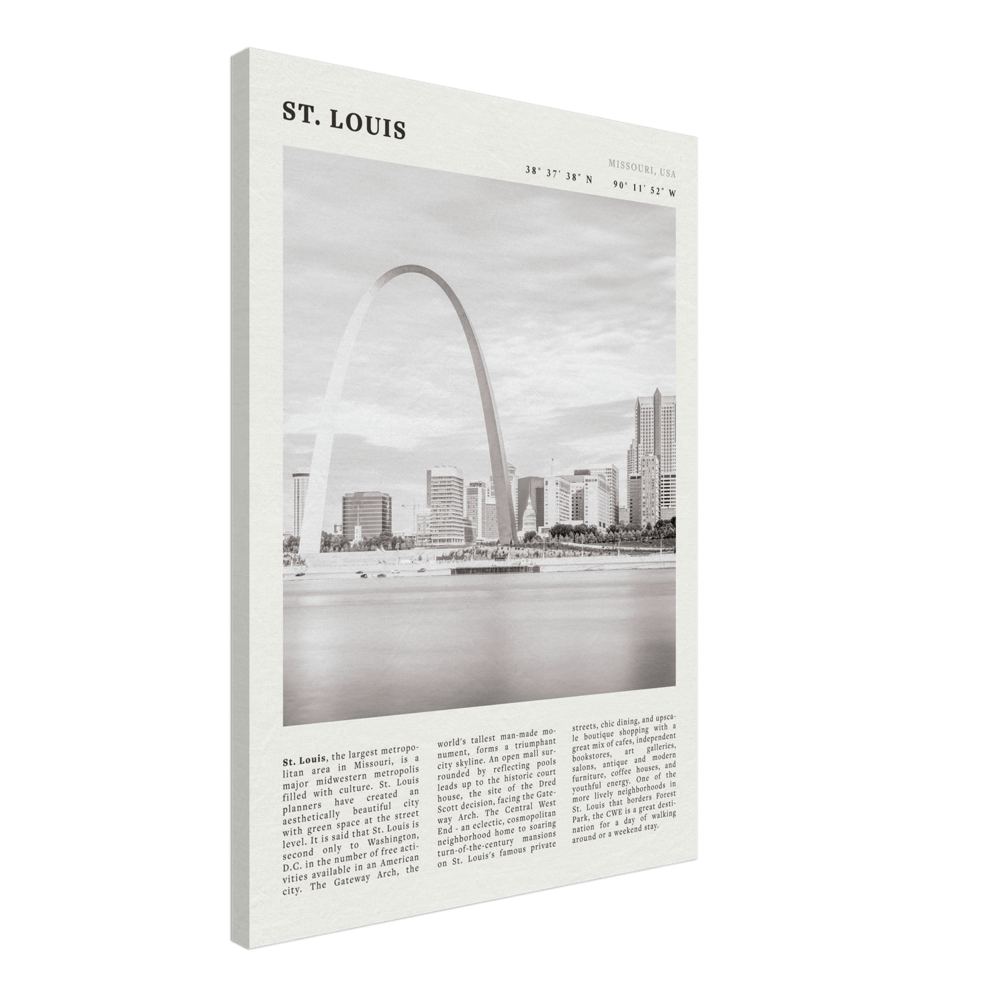 St. Louis Poster | Black & White Gateway Arch Wall Art | Missouri Travel Print - Evergreen Posters