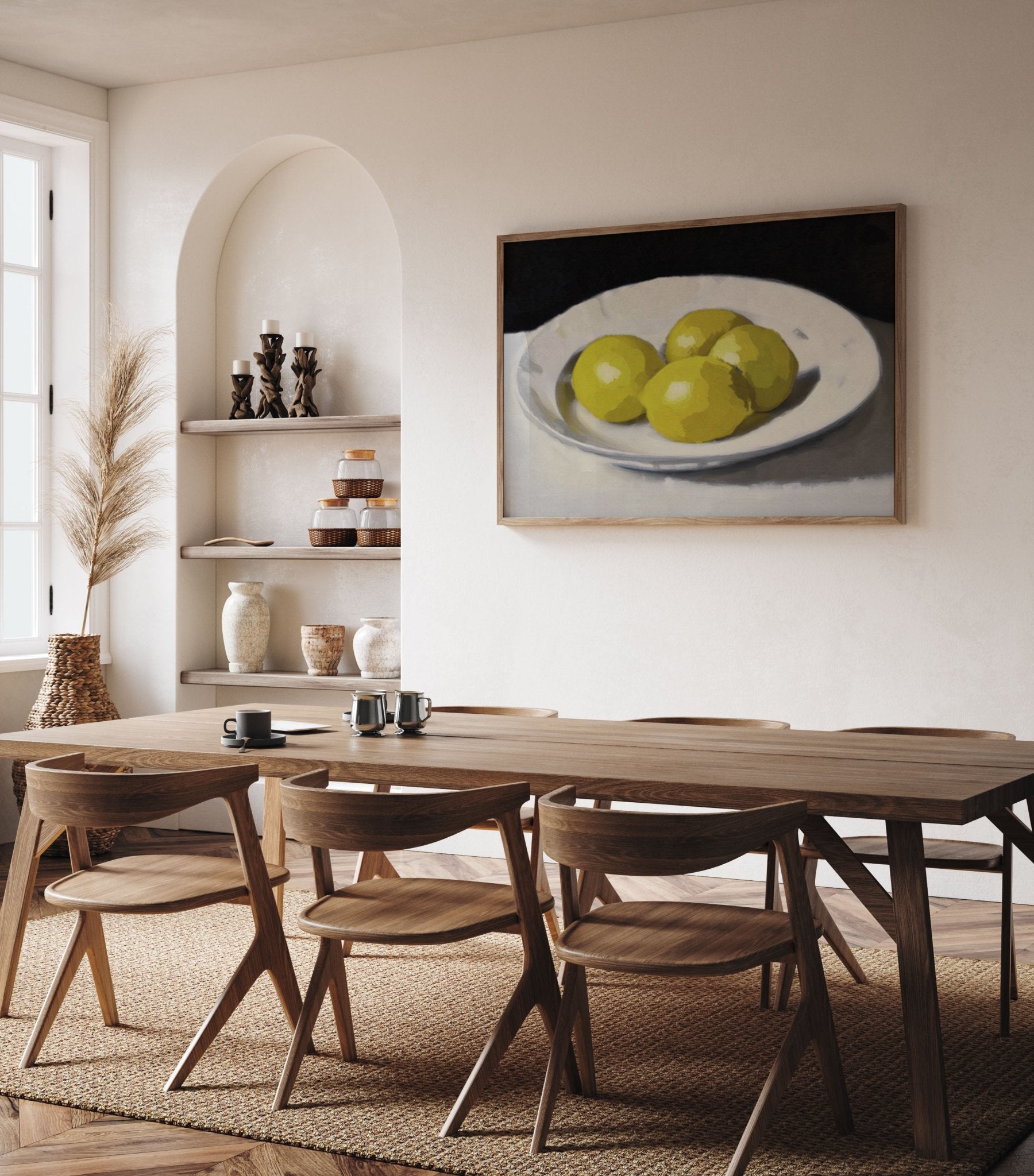 Lemons Print | Three Lemons Oil Painting Wall Art | Kitchen Still Life Poster - Evergreen Posters
