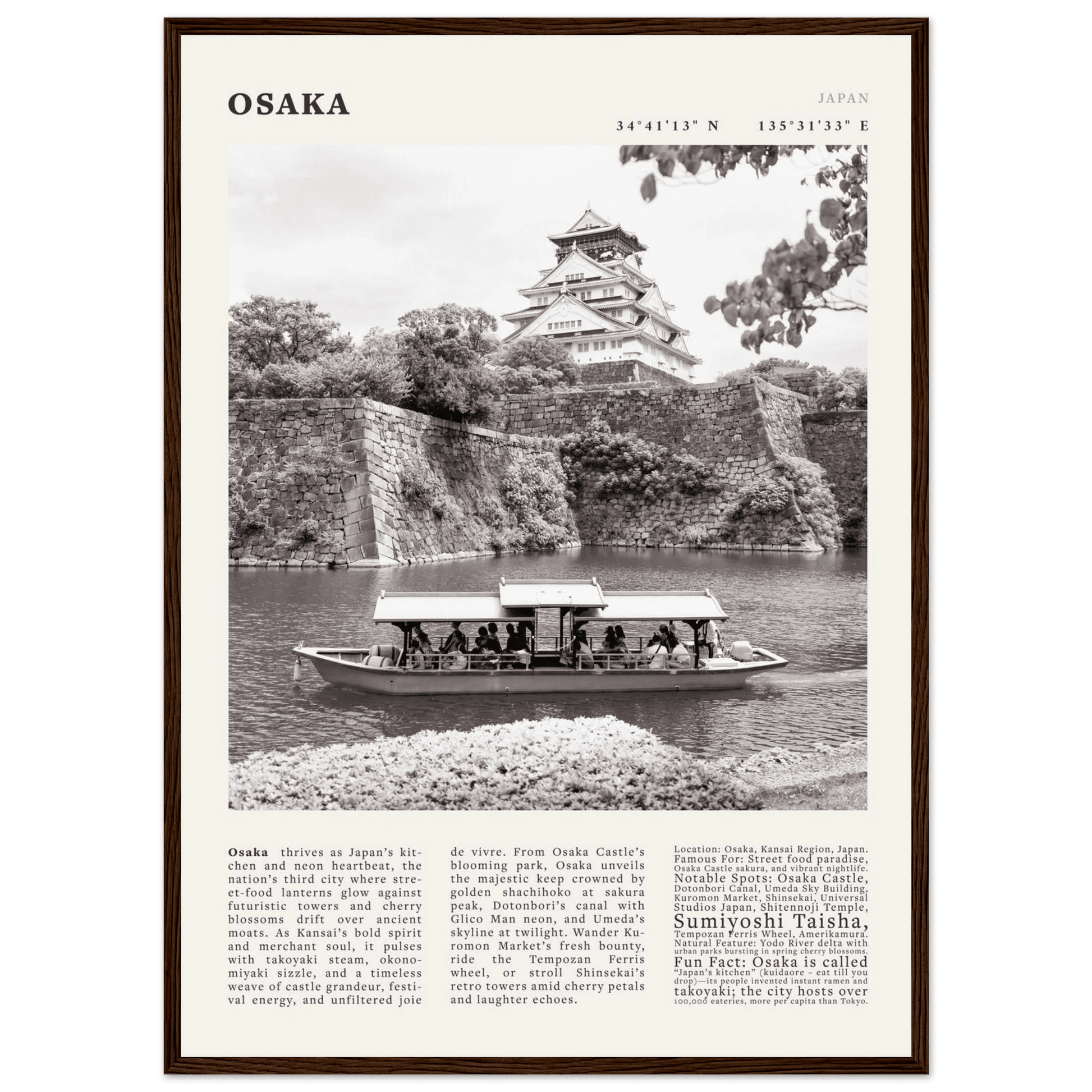 Osaka Poster Black and White – Vintage Osaka Castle Cherry Blossom Print (Digital & Printed Options) - Evergreen Posters