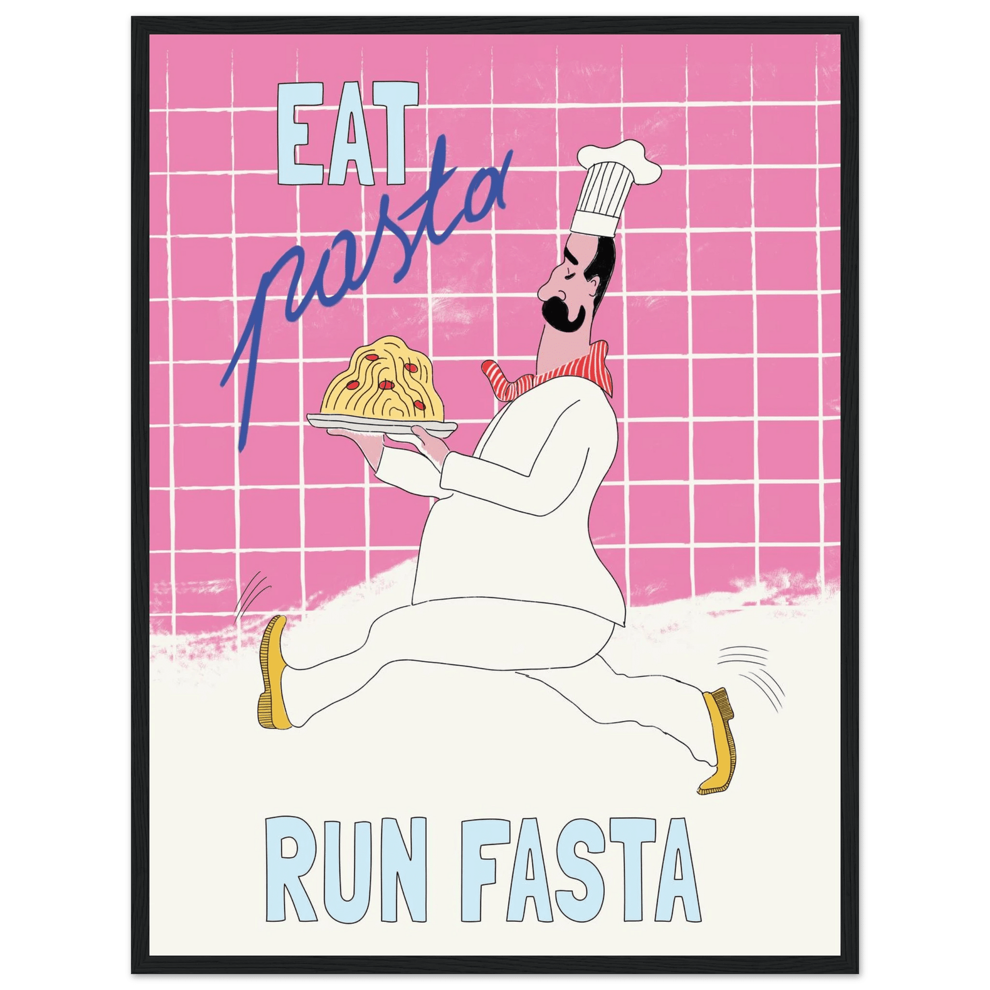 Eat Pasta Run Fasta Poster – Playful Kitchen Wall Art Print (Pink Edition) - Evergreen Posters