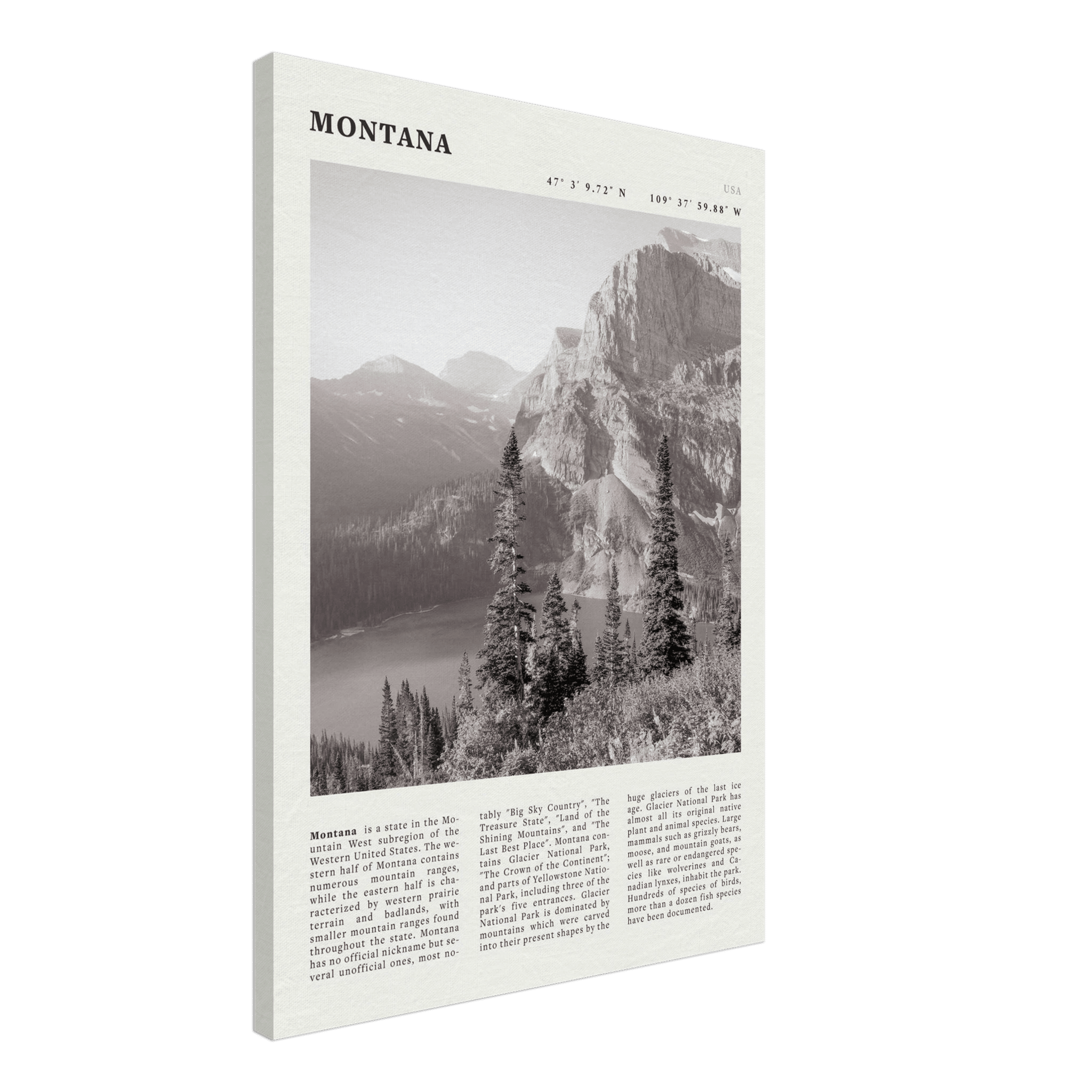 Montana Poster | Black & White Glacier National Park Wall Art | Nature Travel Print - Evergreen Posters
