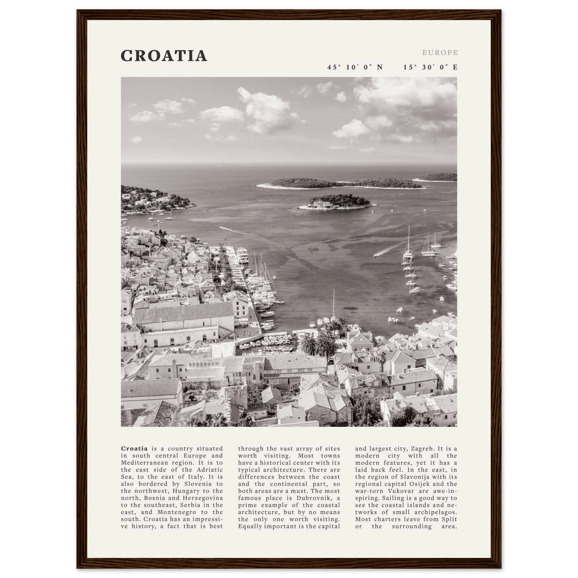 Croatia Poster | Black & White Hvar Island Wall Art | Adriatic Travel Print Decor - Evergreen Posters