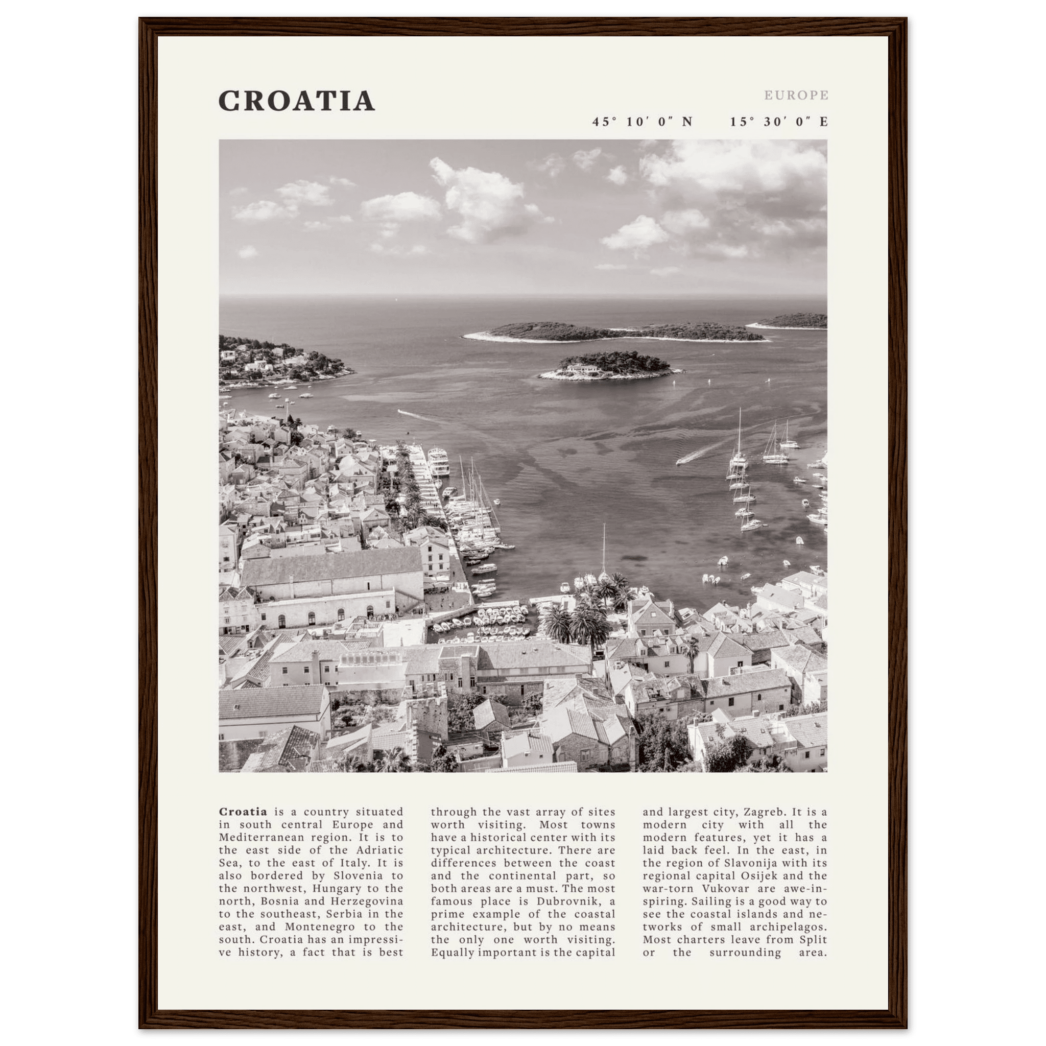 Croatia Poster | Black & White Hvar Island Wall Art | Adriatic Travel Print Decor - Evergreen Posters