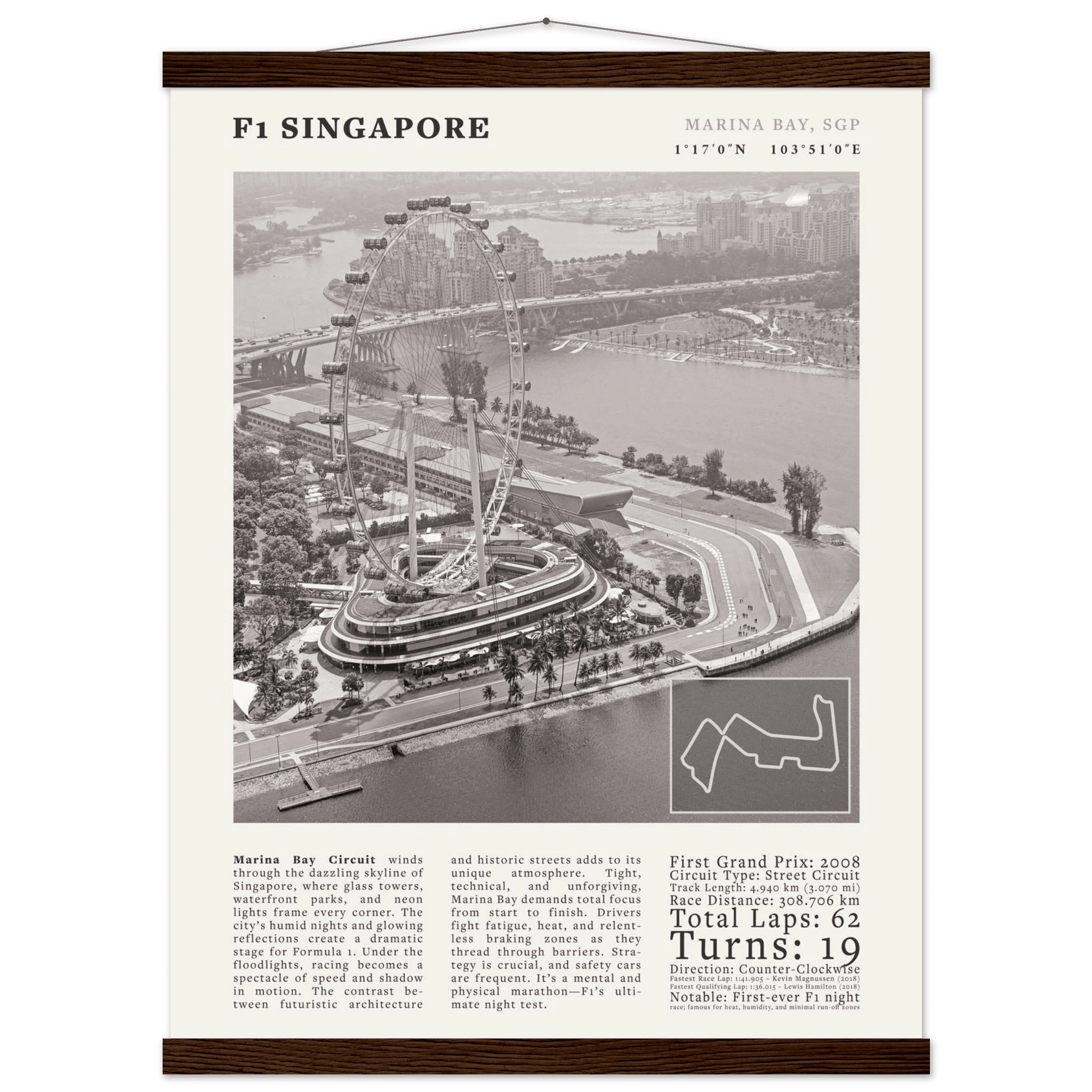 F1 Singapore Poster Black and White – Vintage Marina Bay Night Race Print (Digital & Printed Options) - Evergreen Posters