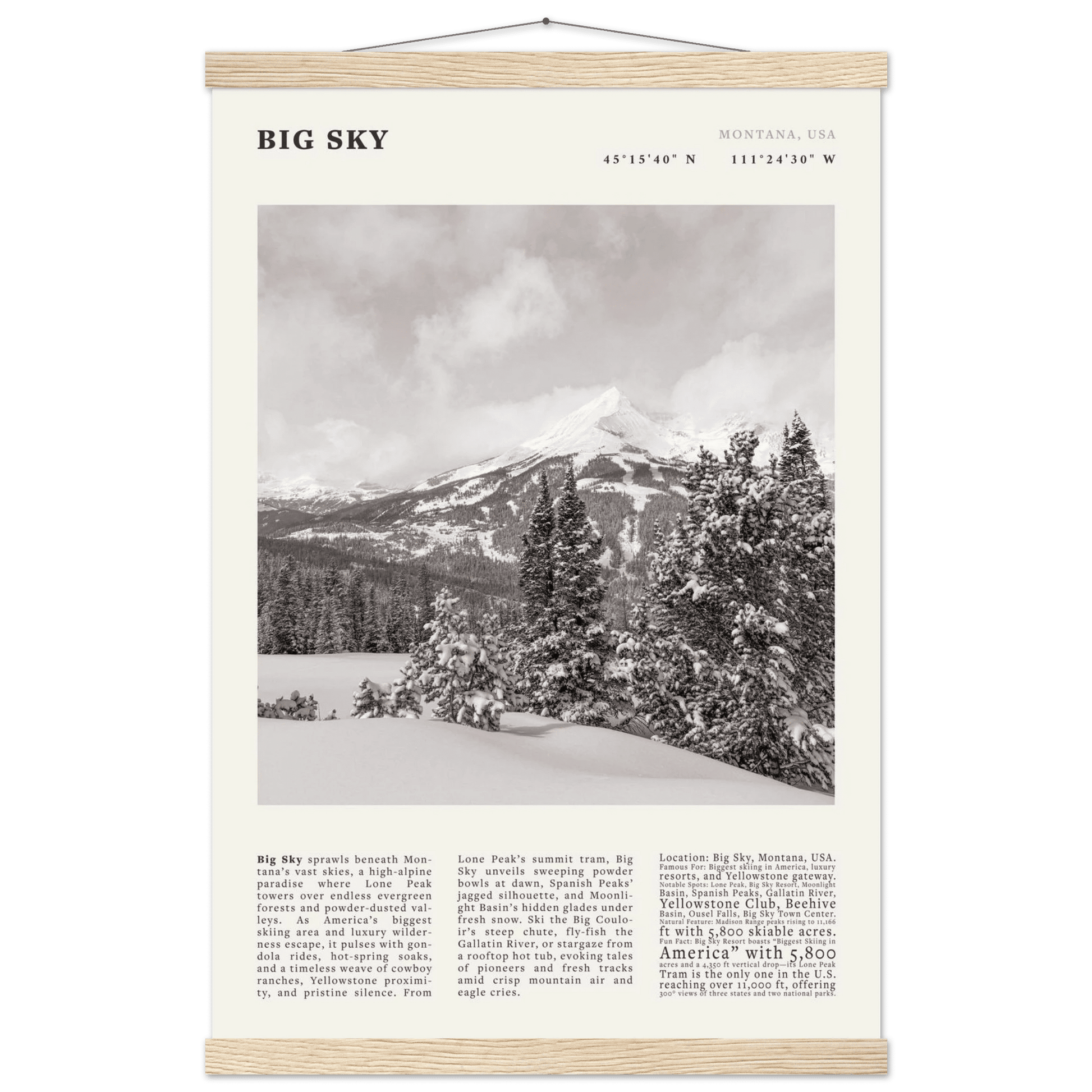 Big Sky Montana Poster Black and White – Vintage Lone Peak Ski Resort Print (Digital & Printed Options) - Evergreen Posters