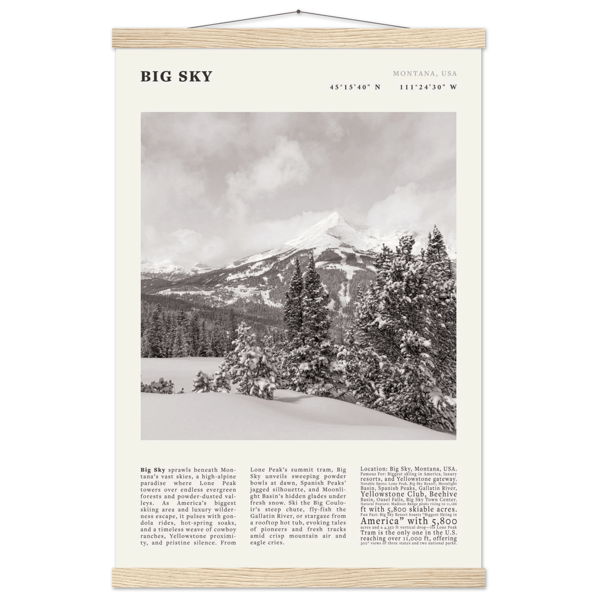 Big Sky Montana Poster Black and White – Vintage Lone Peak Ski Resort Print (Digital & Printed Options) - Evergreen Posters