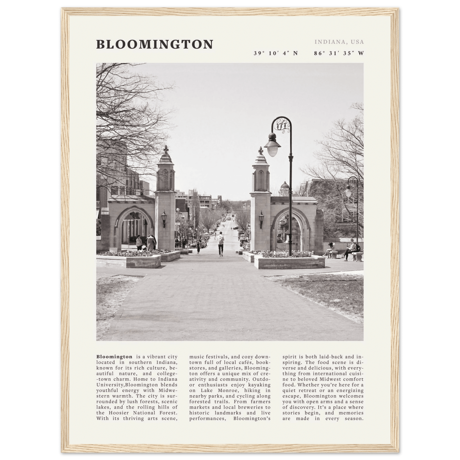 Bloomington Indiana Black and White Vintage Poster - Evergreen Posters