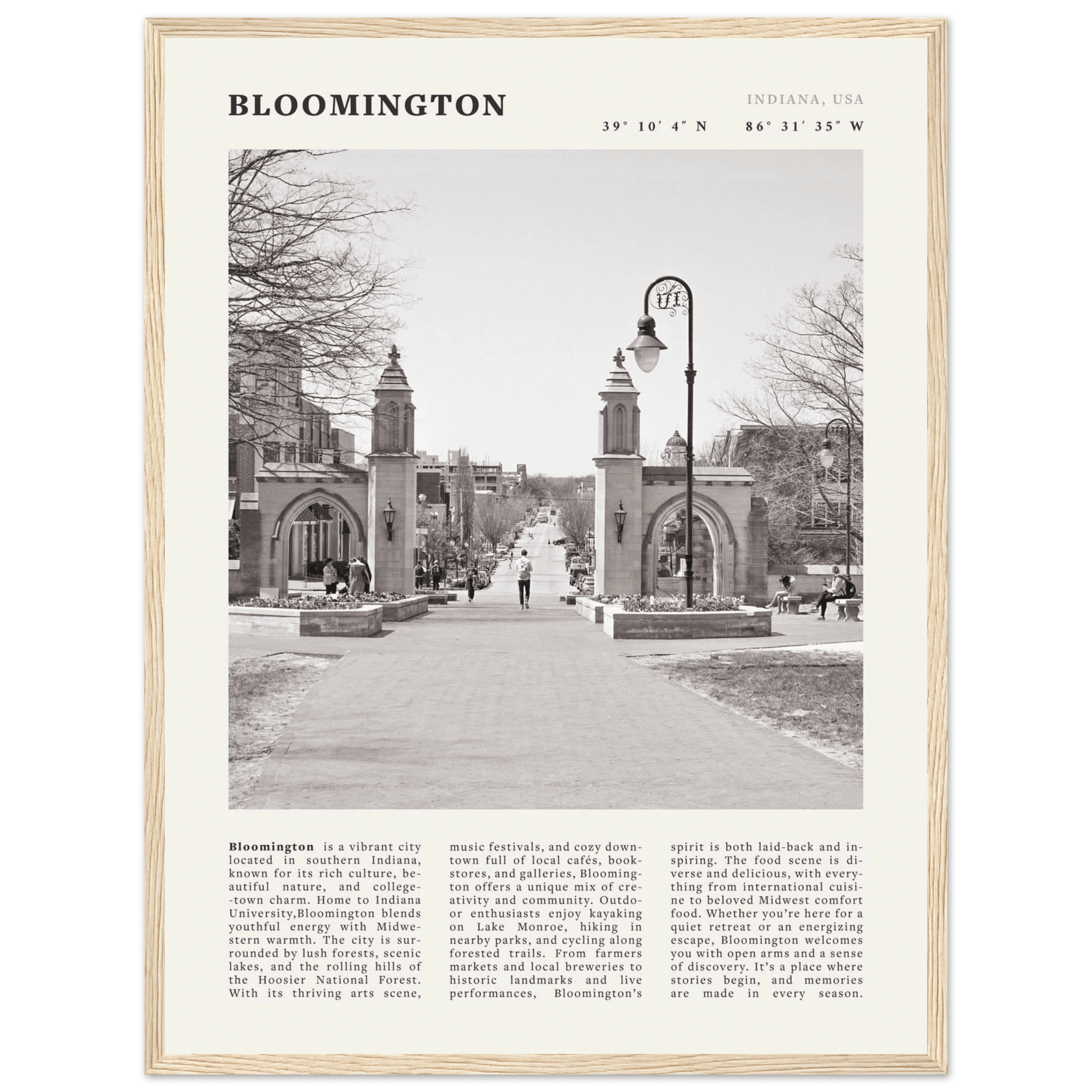 Bloomington Indiana Black and White Vintage Poster - Evergreen Posters