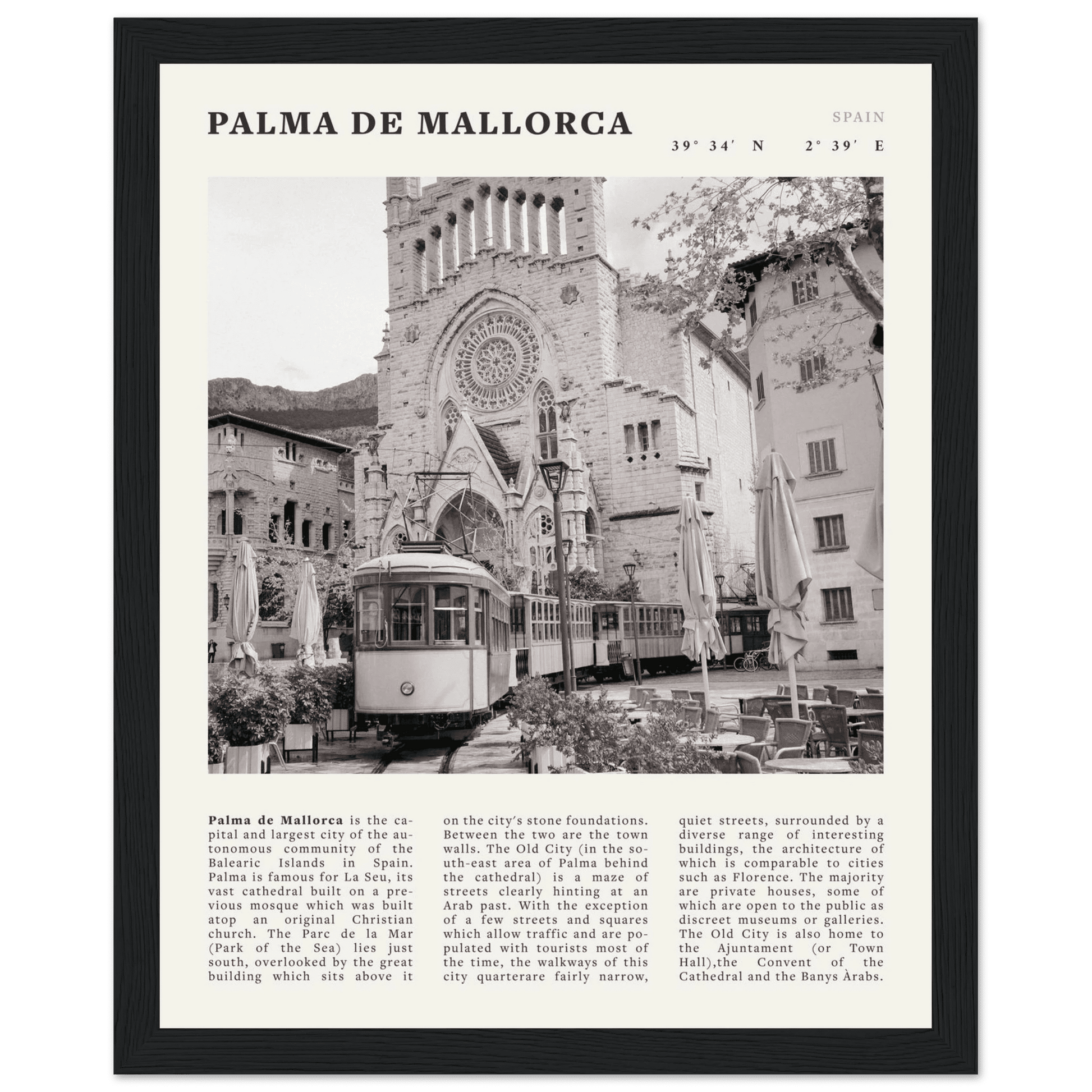 Palma de Mallorca Poster | Black & White Spain Wall Art | Travel Print | Mediterranean Decor - Evergreen Posters