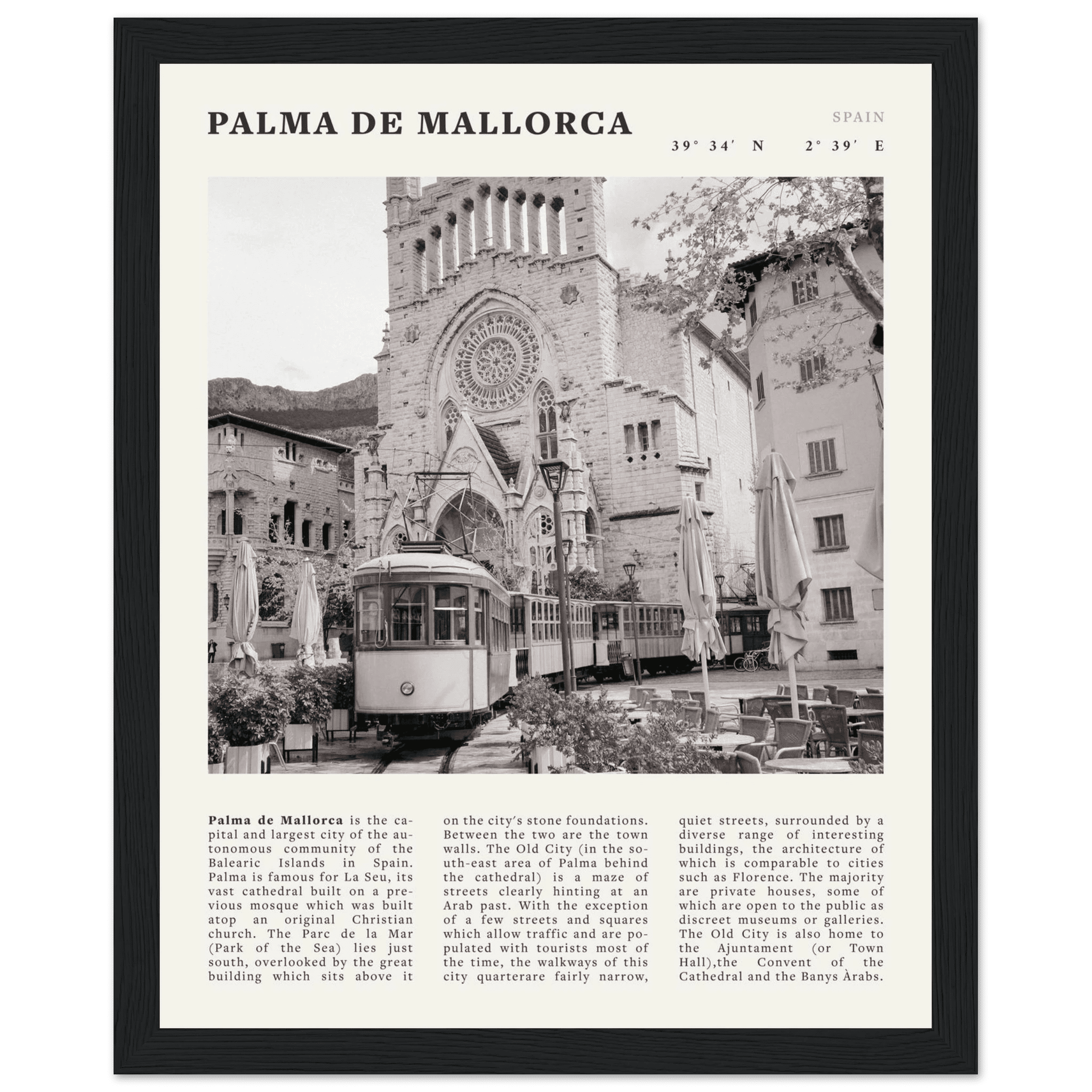 Palma de Mallorca Poster | Black & White Spain Wall Art | Travel Print | Mediterranean Decor - Evergreen Posters