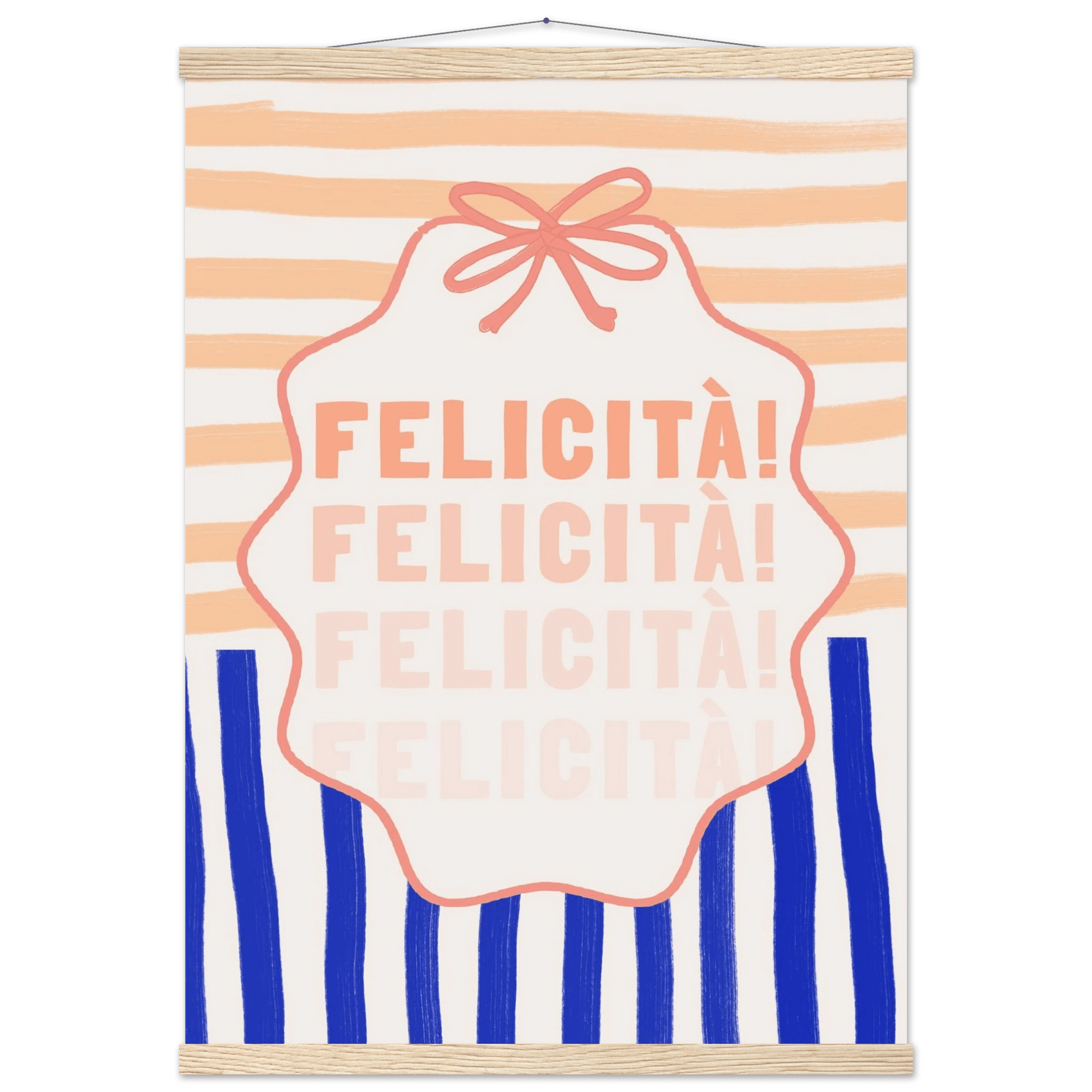 Felicità Italian Happiness Quote Print | Coquette Stripe Wall Art - Evergreen Posters