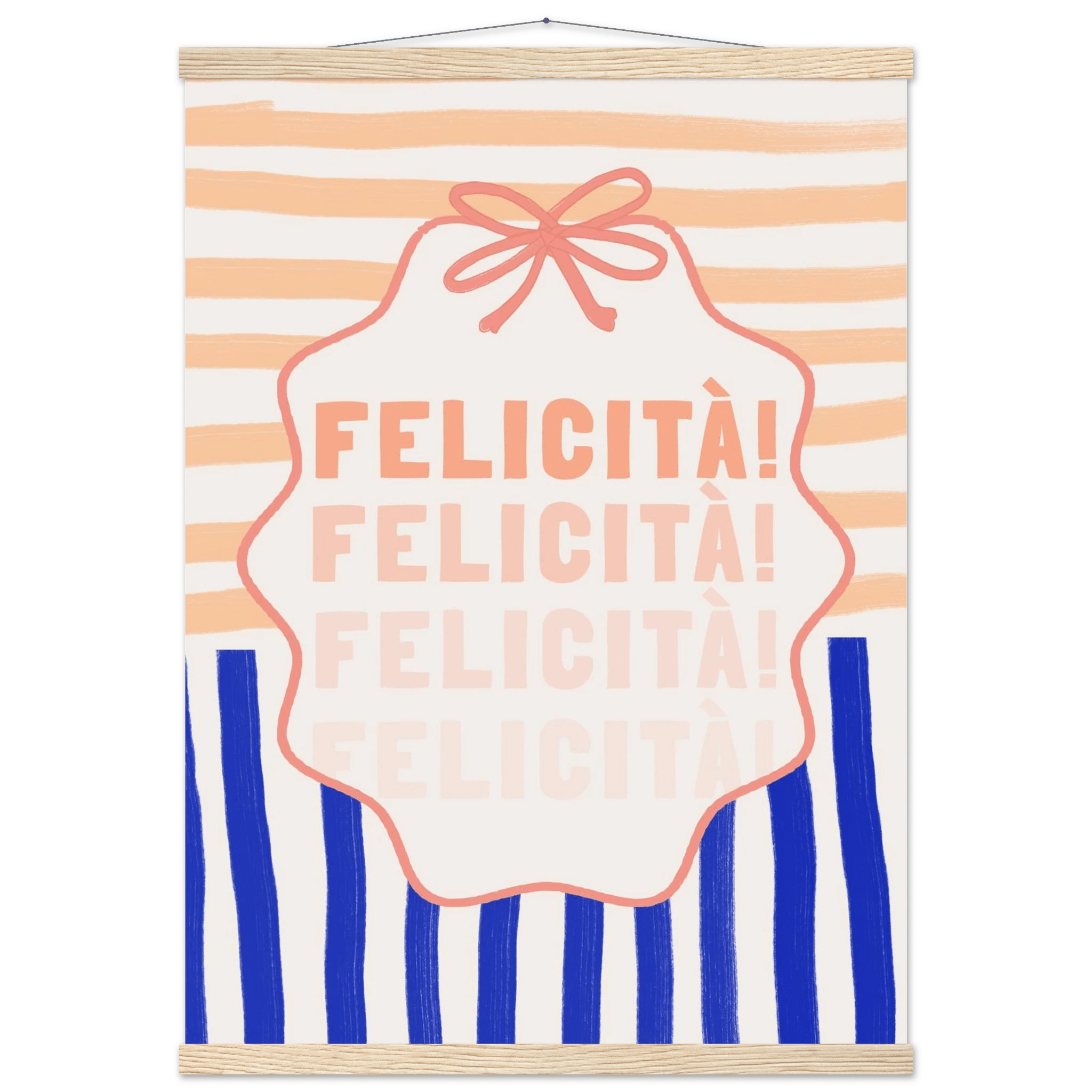 Felicità Italian Happiness Quote Print | Coquette Stripe Wall Art - Evergreen Posters