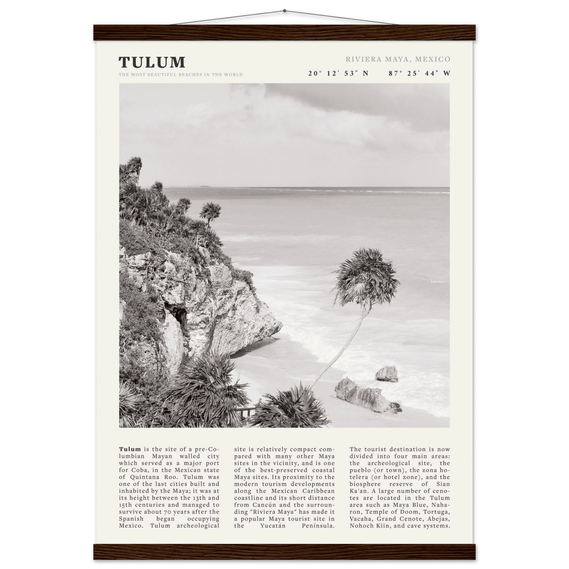 Tulum Poster | Black & White Riviera Maya Mexico Wall Art | Beach Travel Print - Evergreen Posters