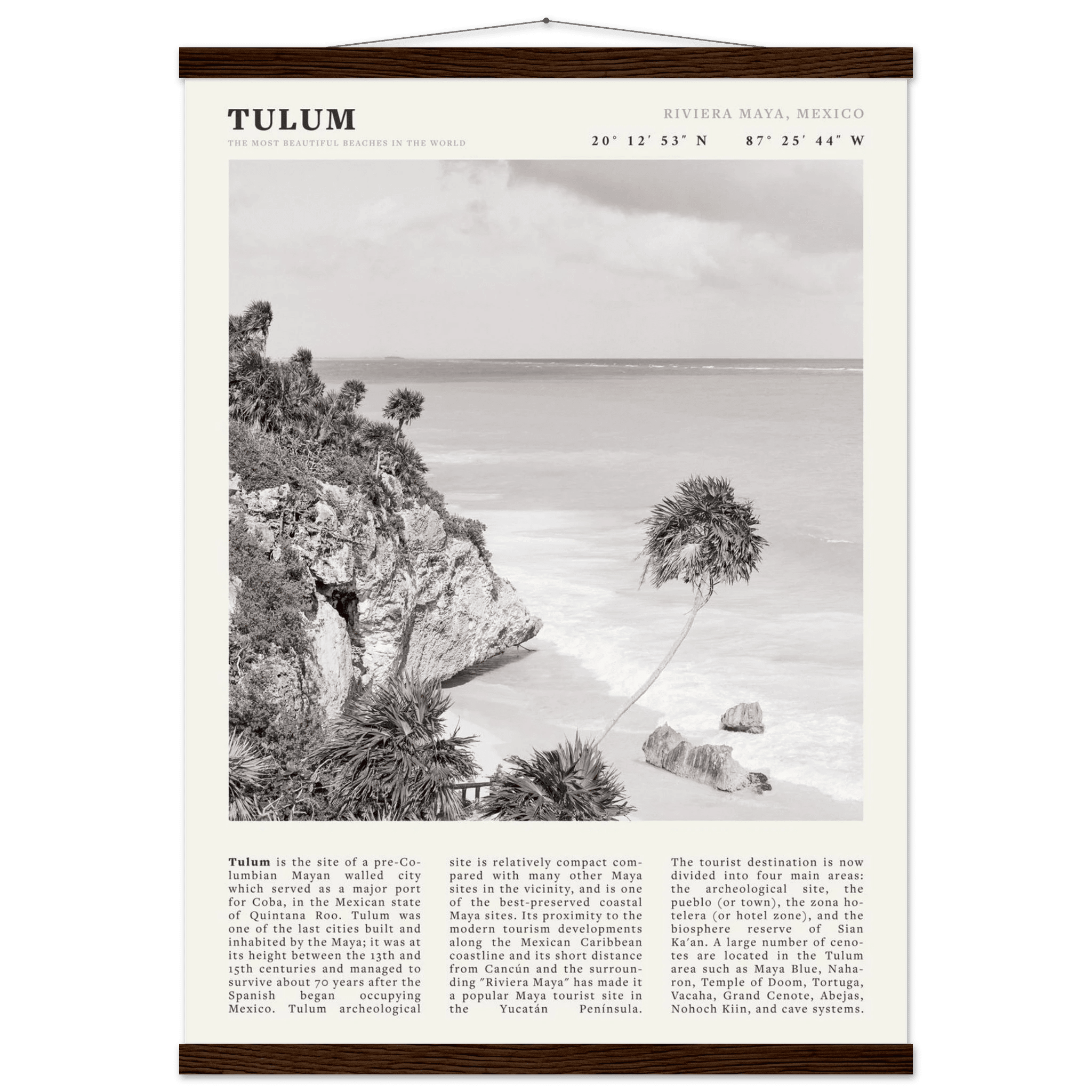 Tulum Poster | Black & White Riviera Maya Mexico Wall Art | Beach Travel Print - Evergreen Posters