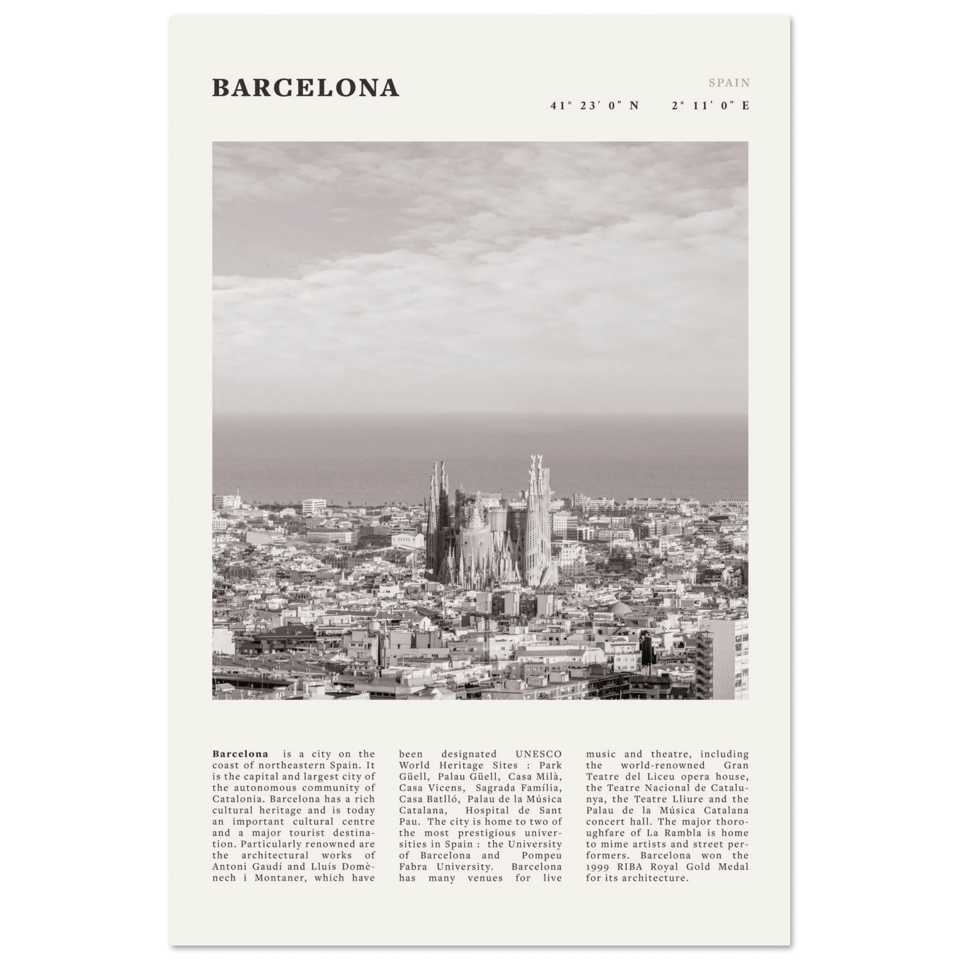 Barcelona Poster | Black & White Sagrada Familia Wall Art | Spain Travel Print - Evergreen Posters