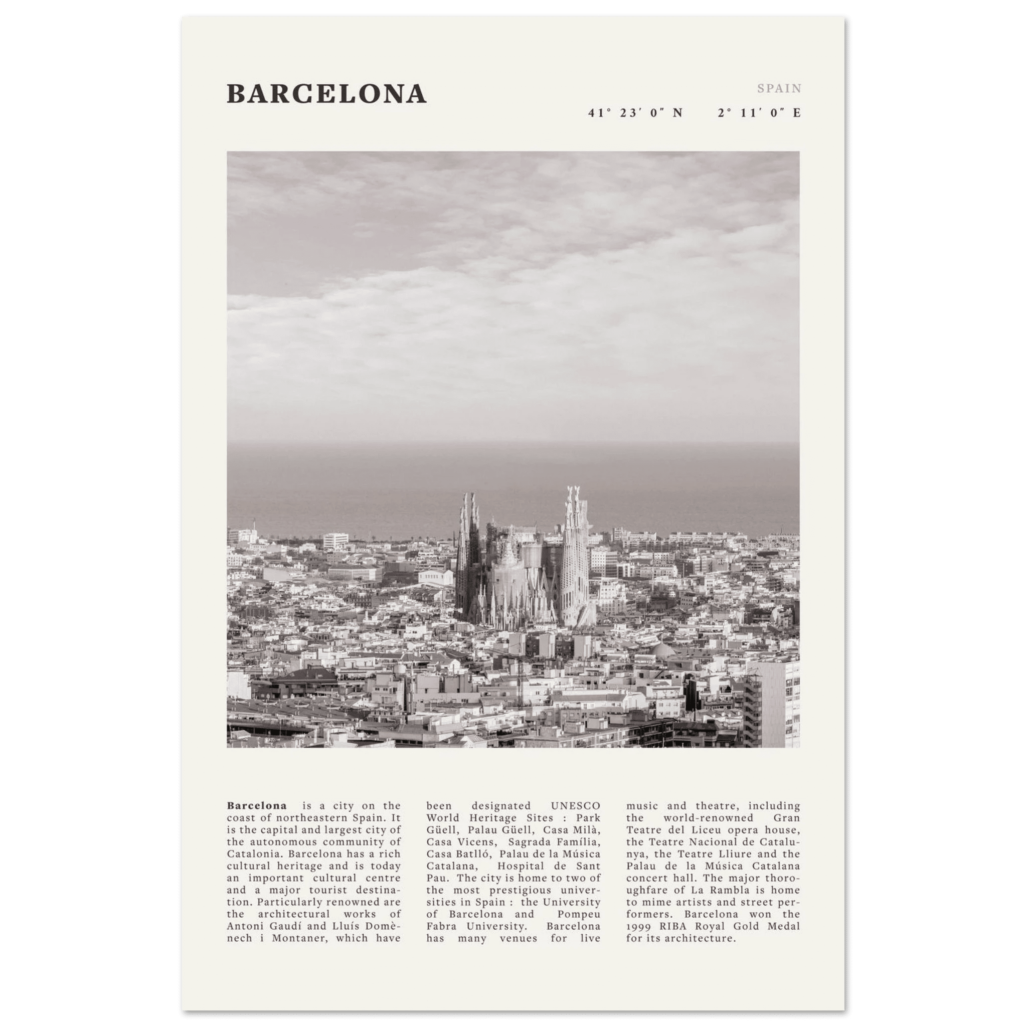Barcelona Poster | Black & White Sagrada Familia Wall Art | Spain Travel Print - Evergreen Posters
