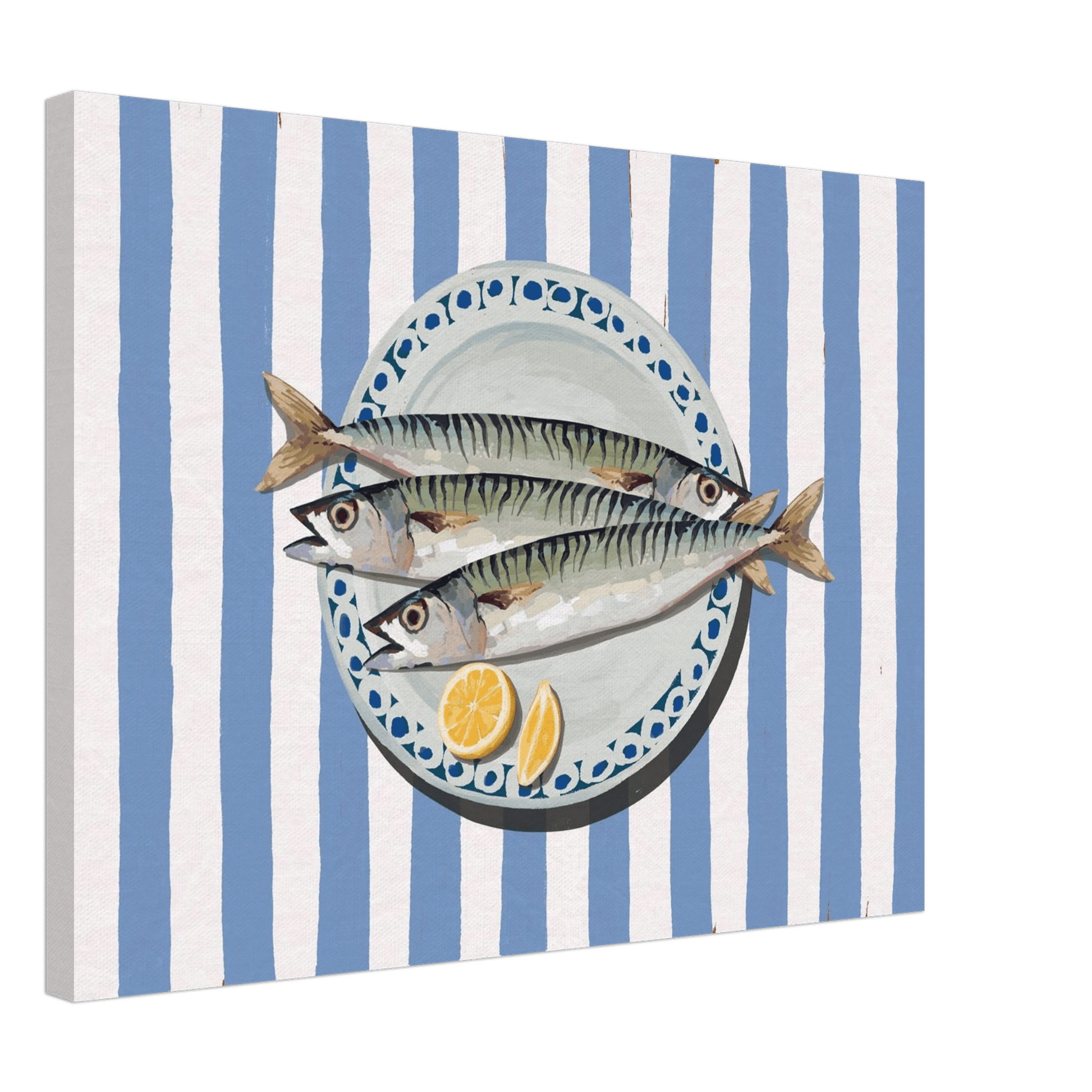 Sardines Print | Blue Stripe Fish Kitchen Wall Art | Coastal Food Poster - Evergreen Posters