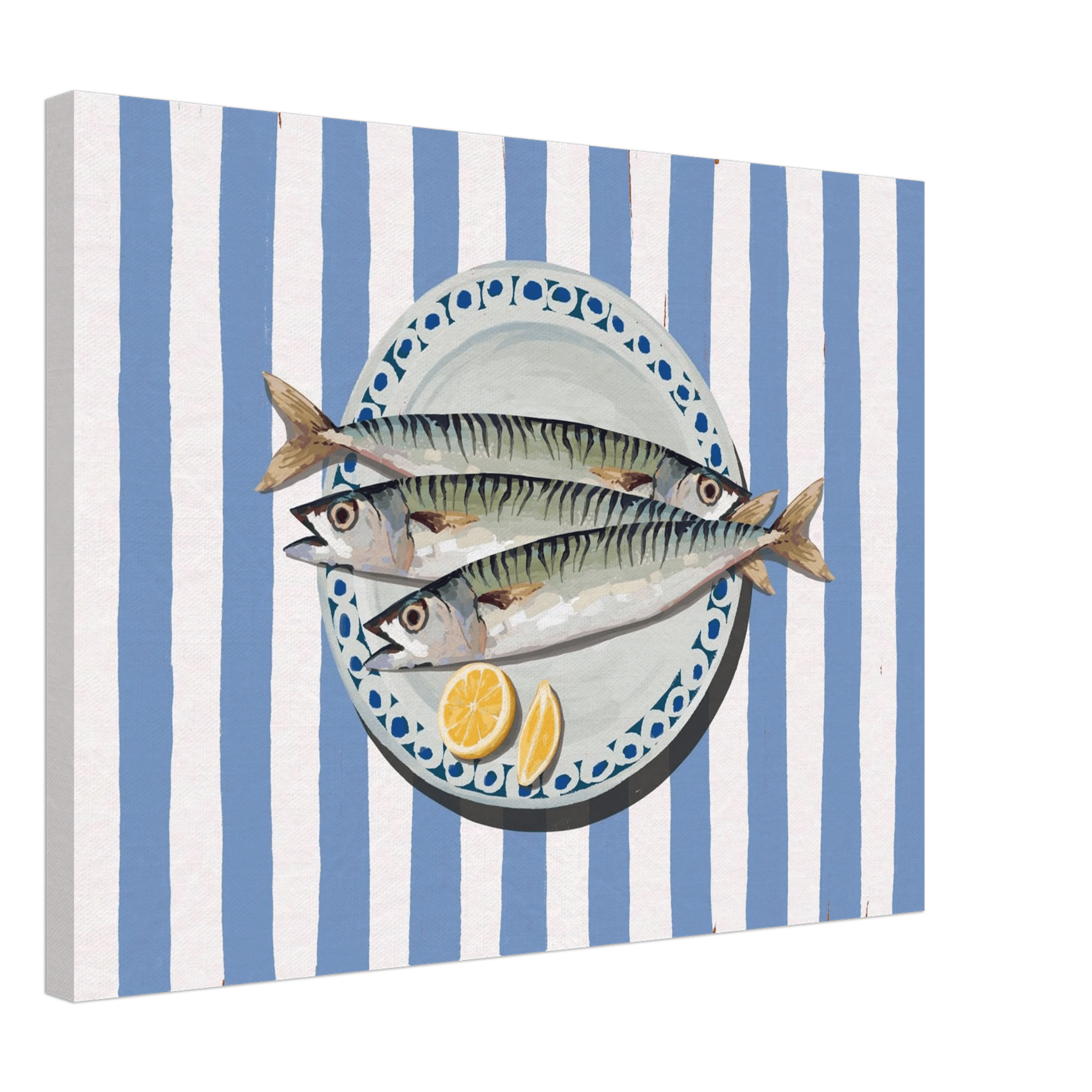 Sardines Print | Blue Stripe Fish Kitchen Wall Art | Coastal Food Poster - Evergreen Posters