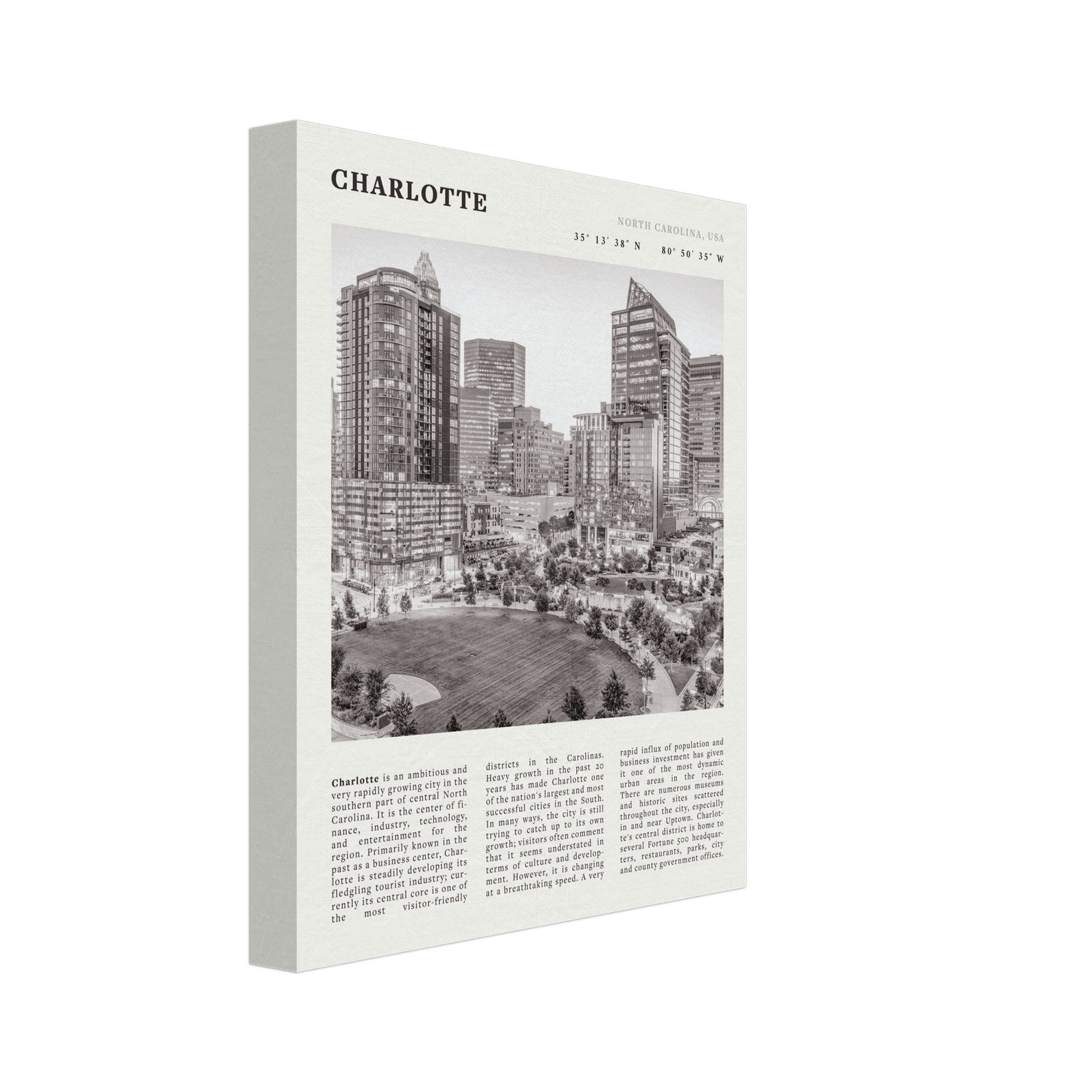Charlotte Poster | Black & White North Carolina Skyline Wall Art | NC Travel Print - Evergreen Posters
