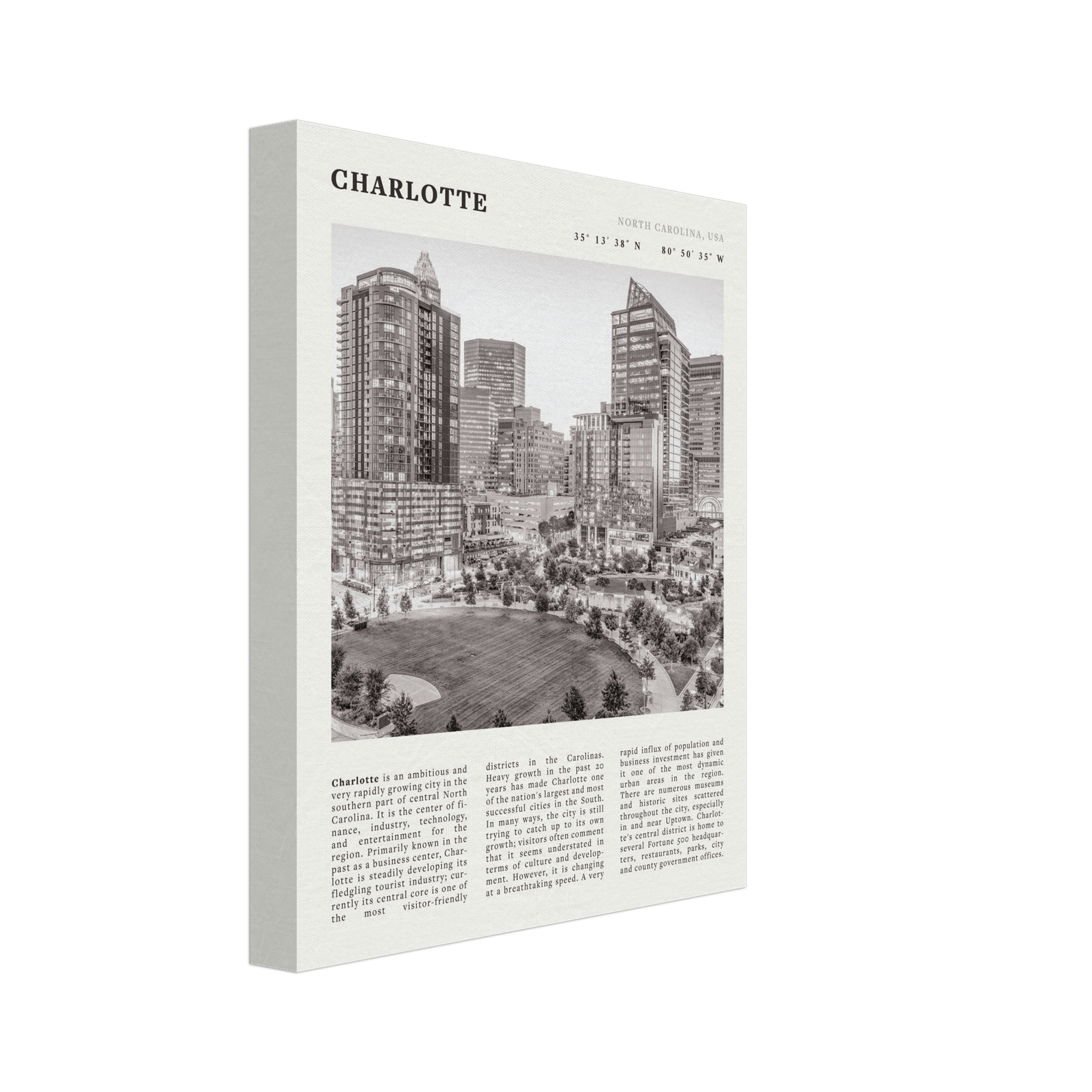 Charlotte Poster | Black & White North Carolina Skyline Wall Art | NC Travel Print - Evergreen Posters