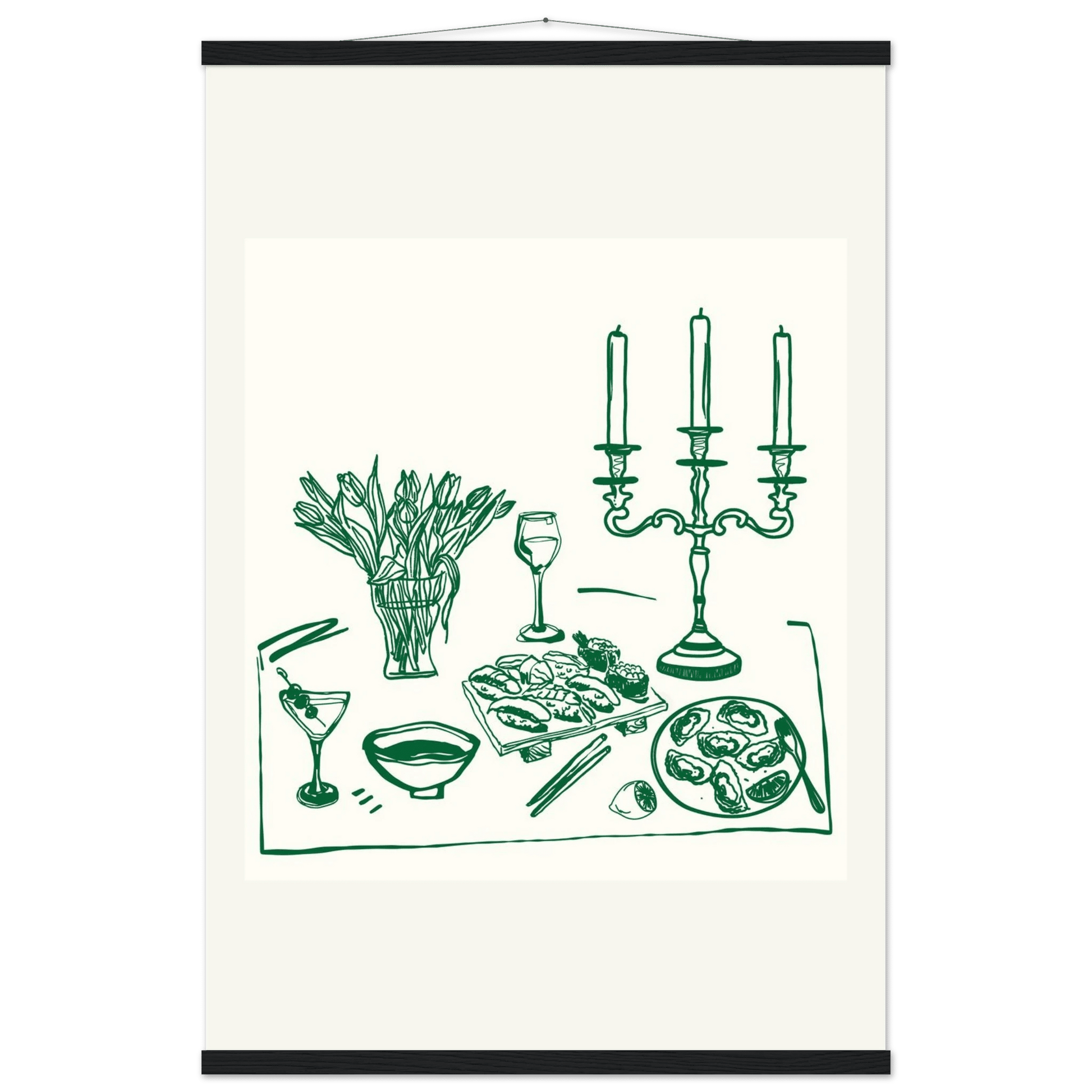 Fine Dining Table Print | Green Line Art Kitchen Wall Art | Elegant Dining Room Poster - Evergreen Posters