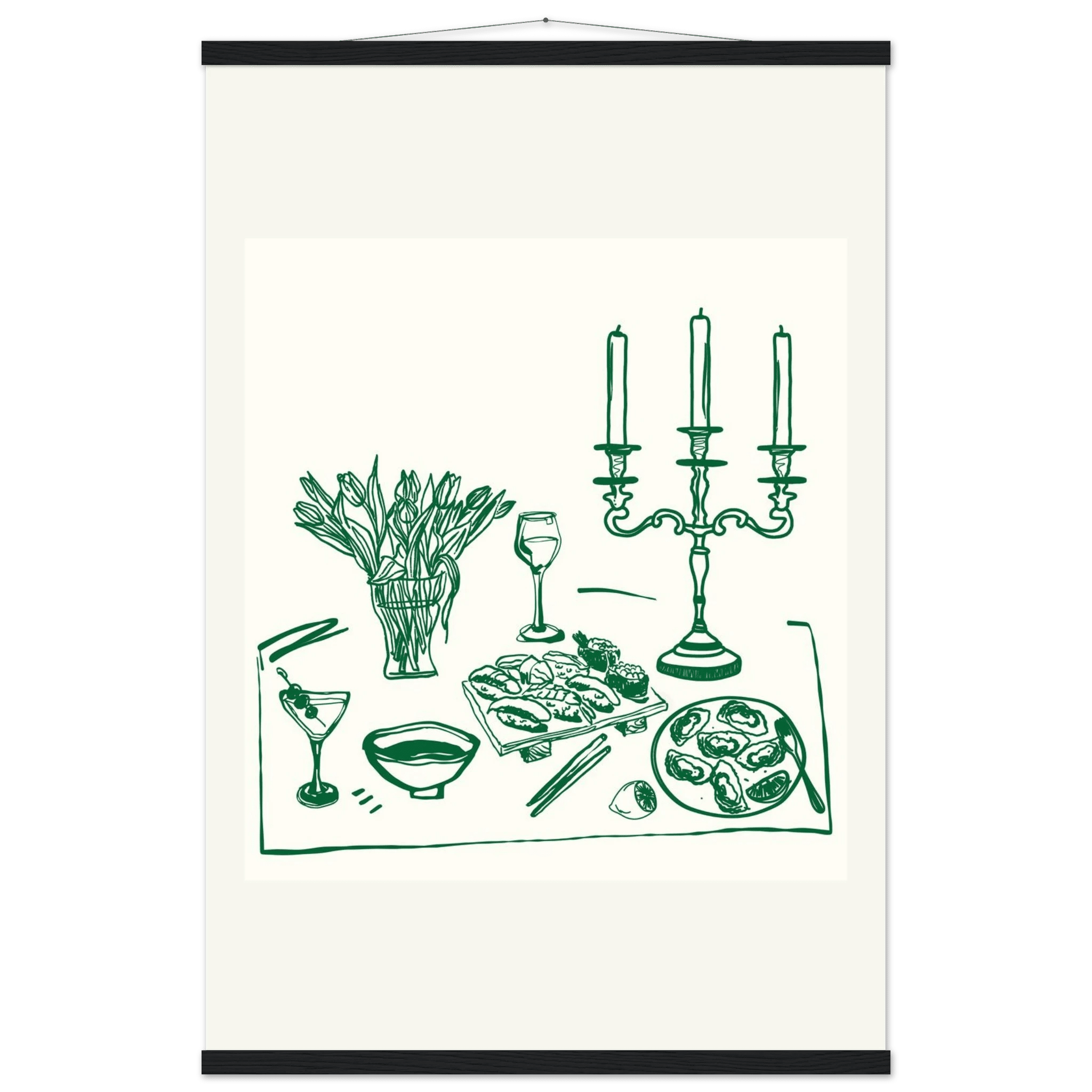 Fine Dining Table Print | Green Line Art Kitchen Wall Art | Elegant Dining Room Poster - Evergreen Posters