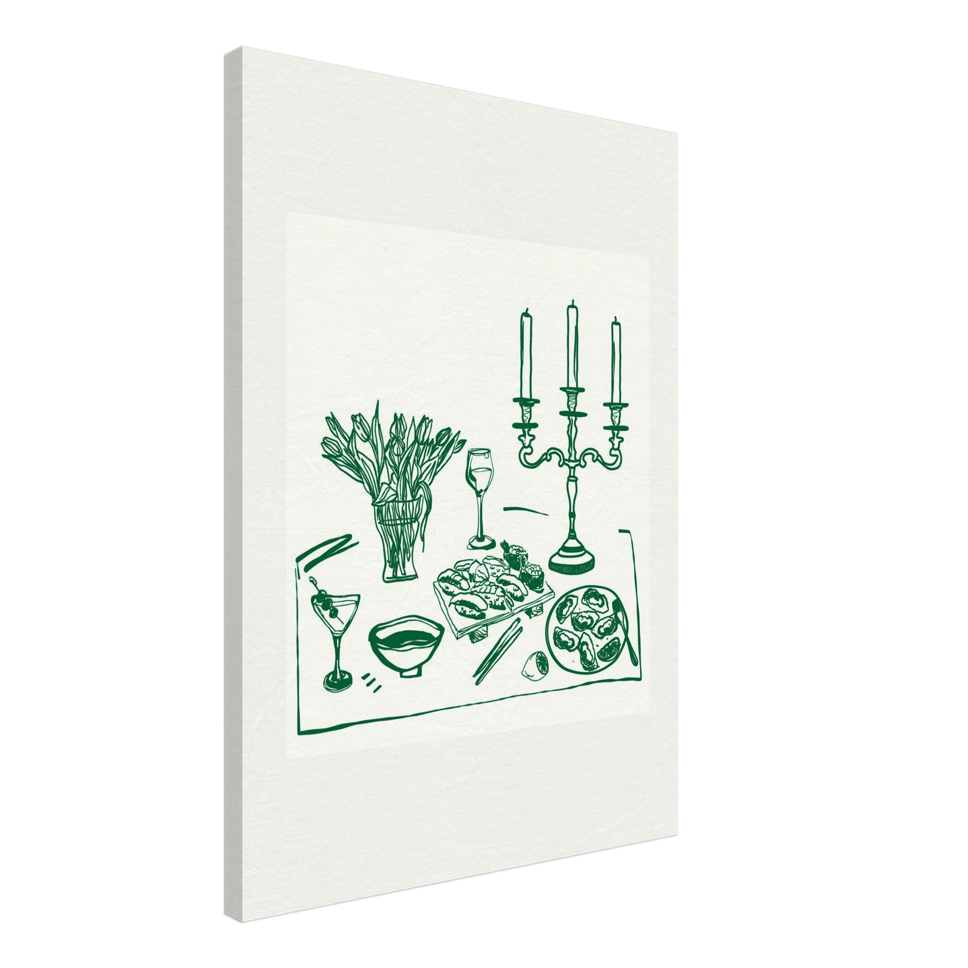 Fine Dining Table Print | Green Line Art Kitchen Wall Art | Elegant Dining Room Poster - Evergreen Posters