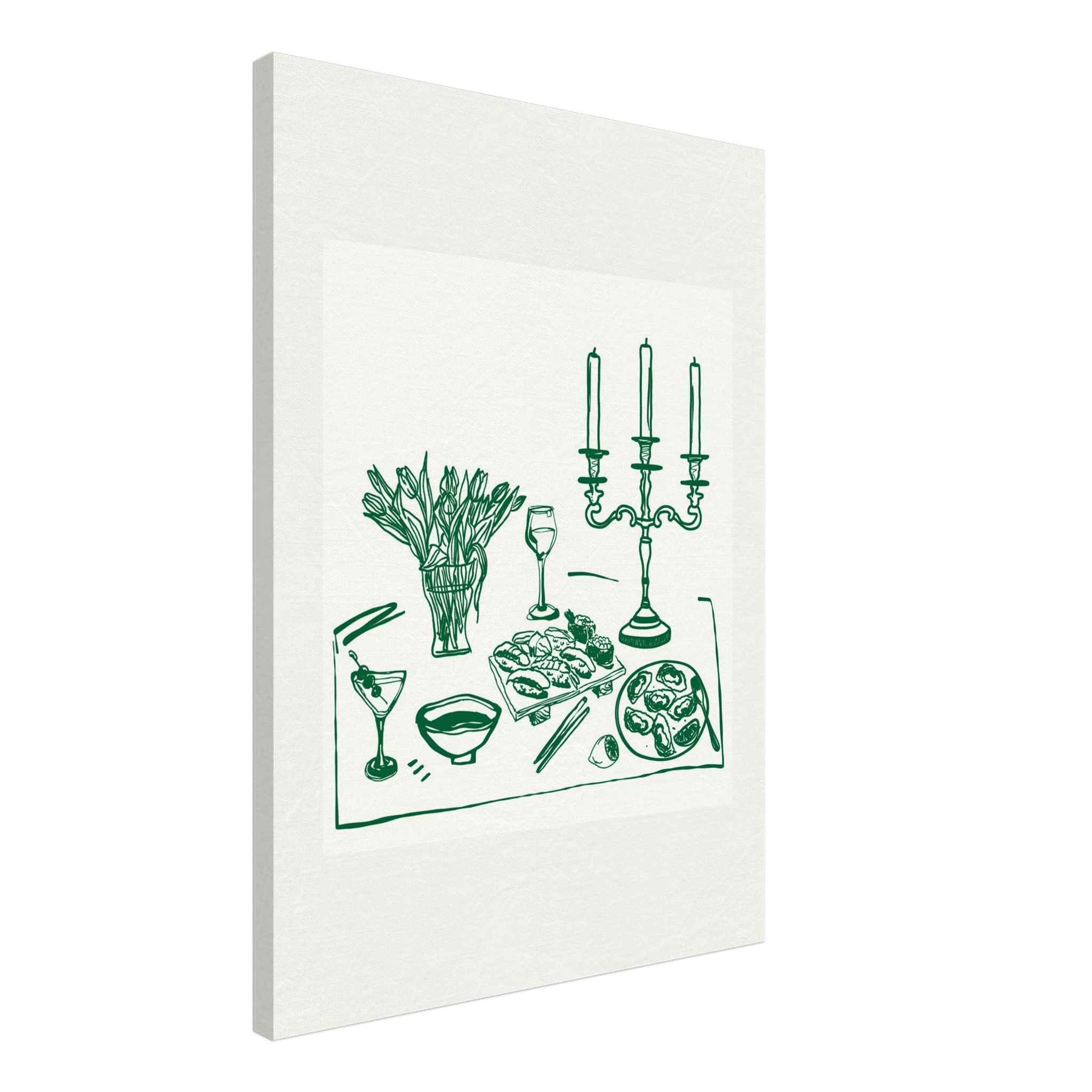 Fine Dining Table Print | Green Line Art Kitchen Wall Art | Elegant Dining Room Poster - Evergreen Posters