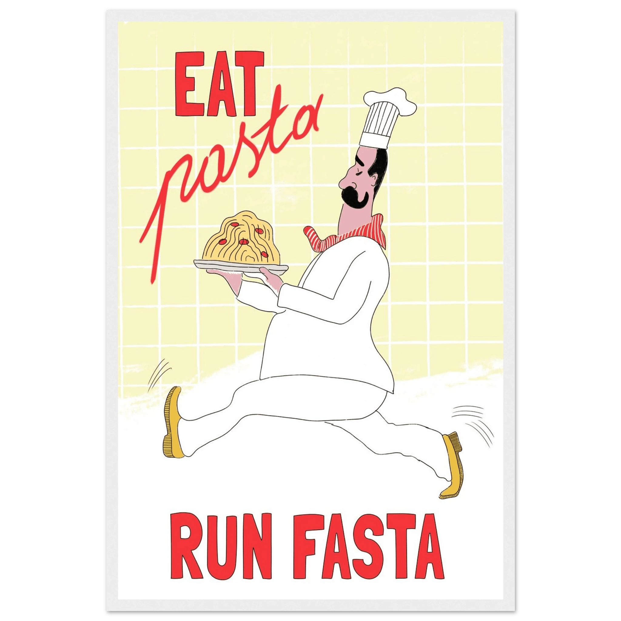 Eat Pasta Run Fasta Poster – Playful Kitchen Wall Art Print (Digital & Printed Options) - Evergreen Posters