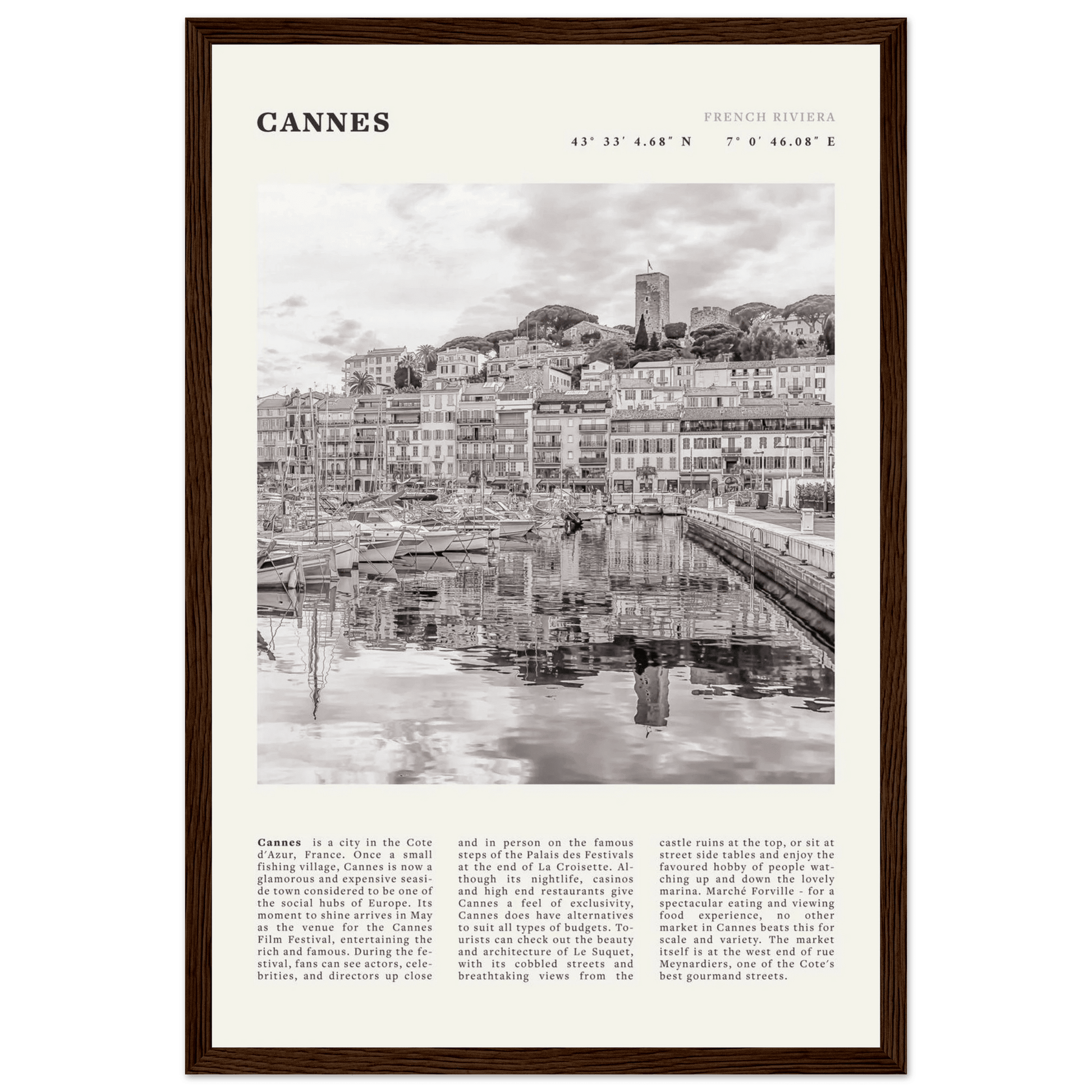 Cannes Poster | Black & White French Riviera Wall Art | France Travel Print - Evergreen Posters