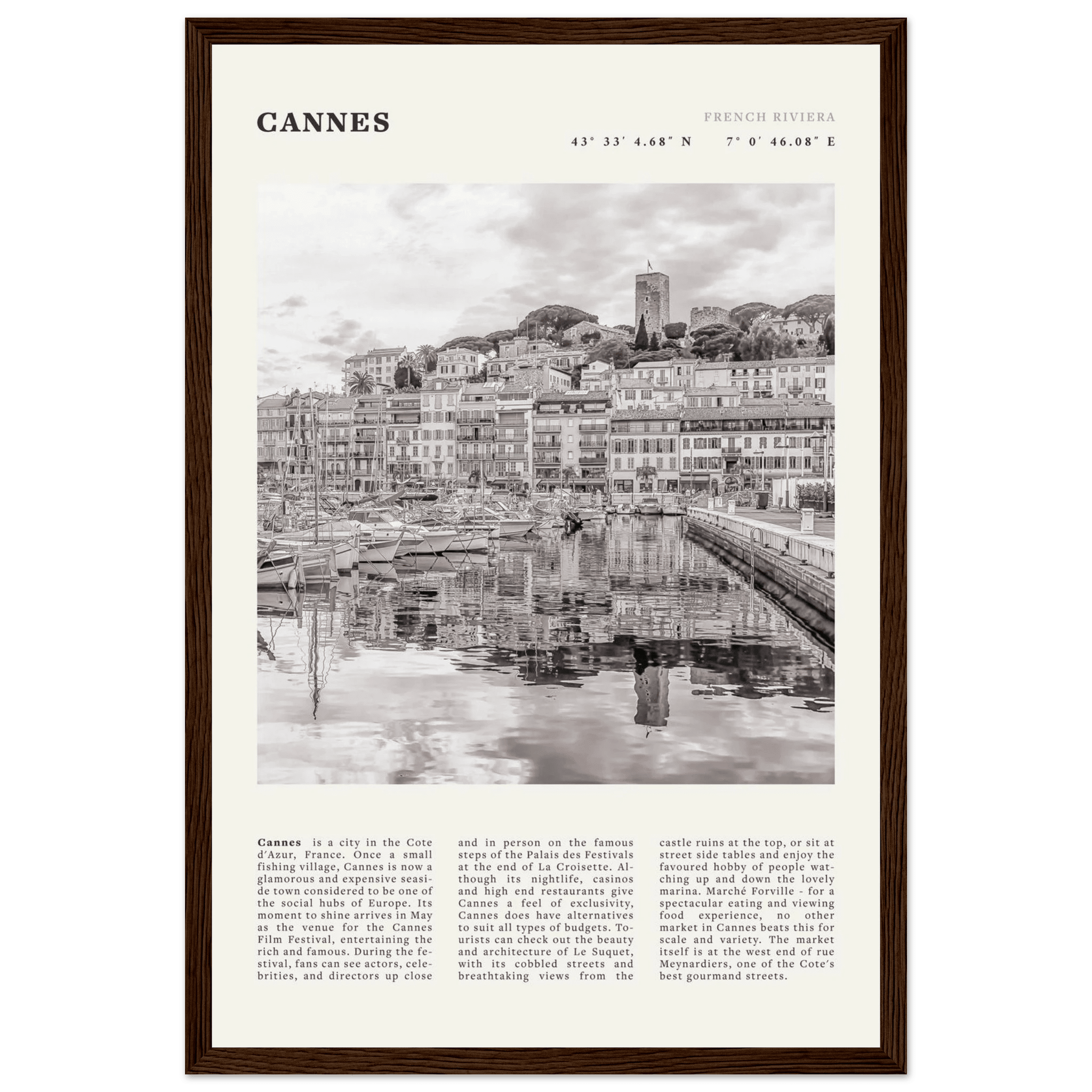 Cannes Poster | Black & White French Riviera Wall Art | France Travel Print - Evergreen Posters