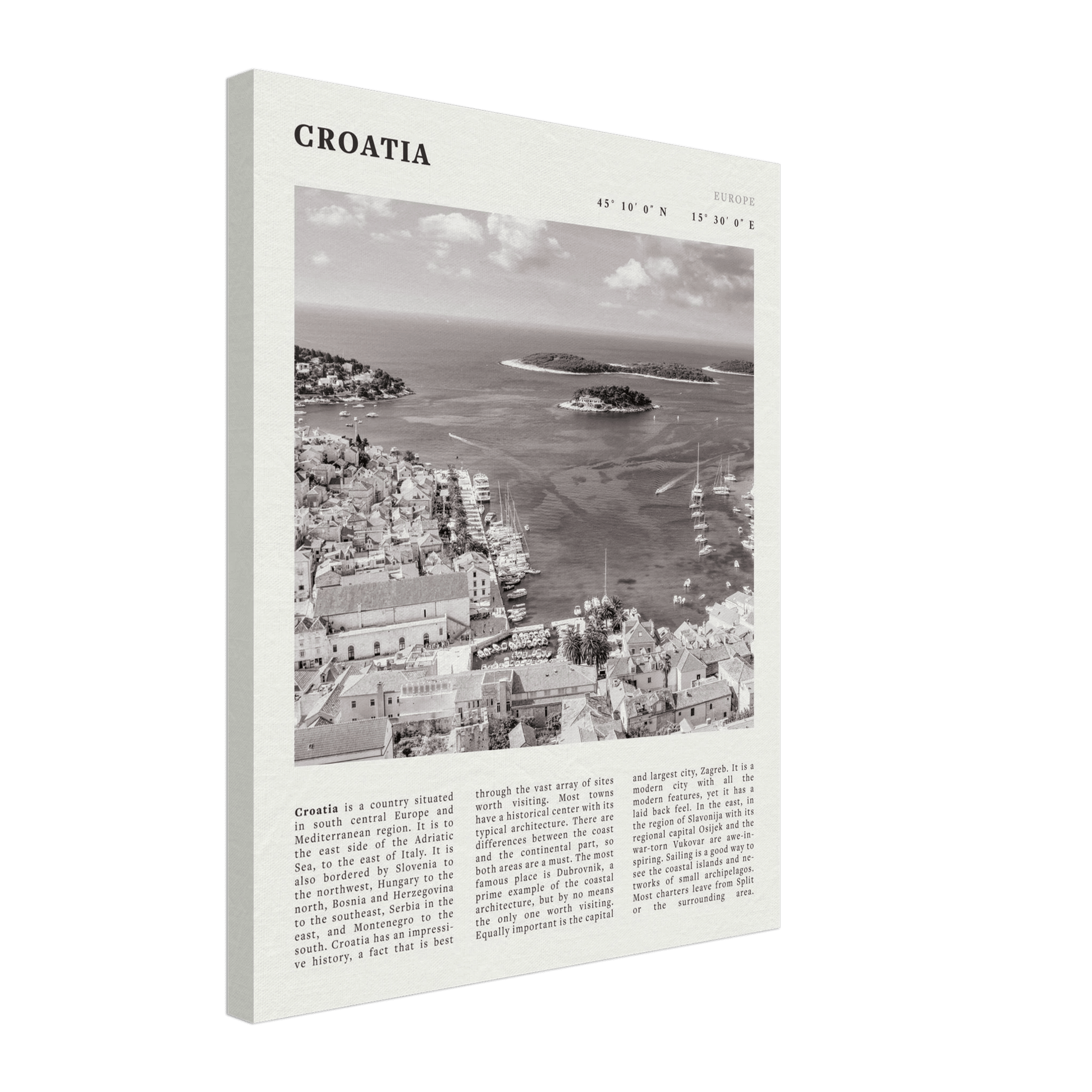 Croatia Poster | Black & White Hvar Island Wall Art | Adriatic Travel Print Decor - Evergreen Posters