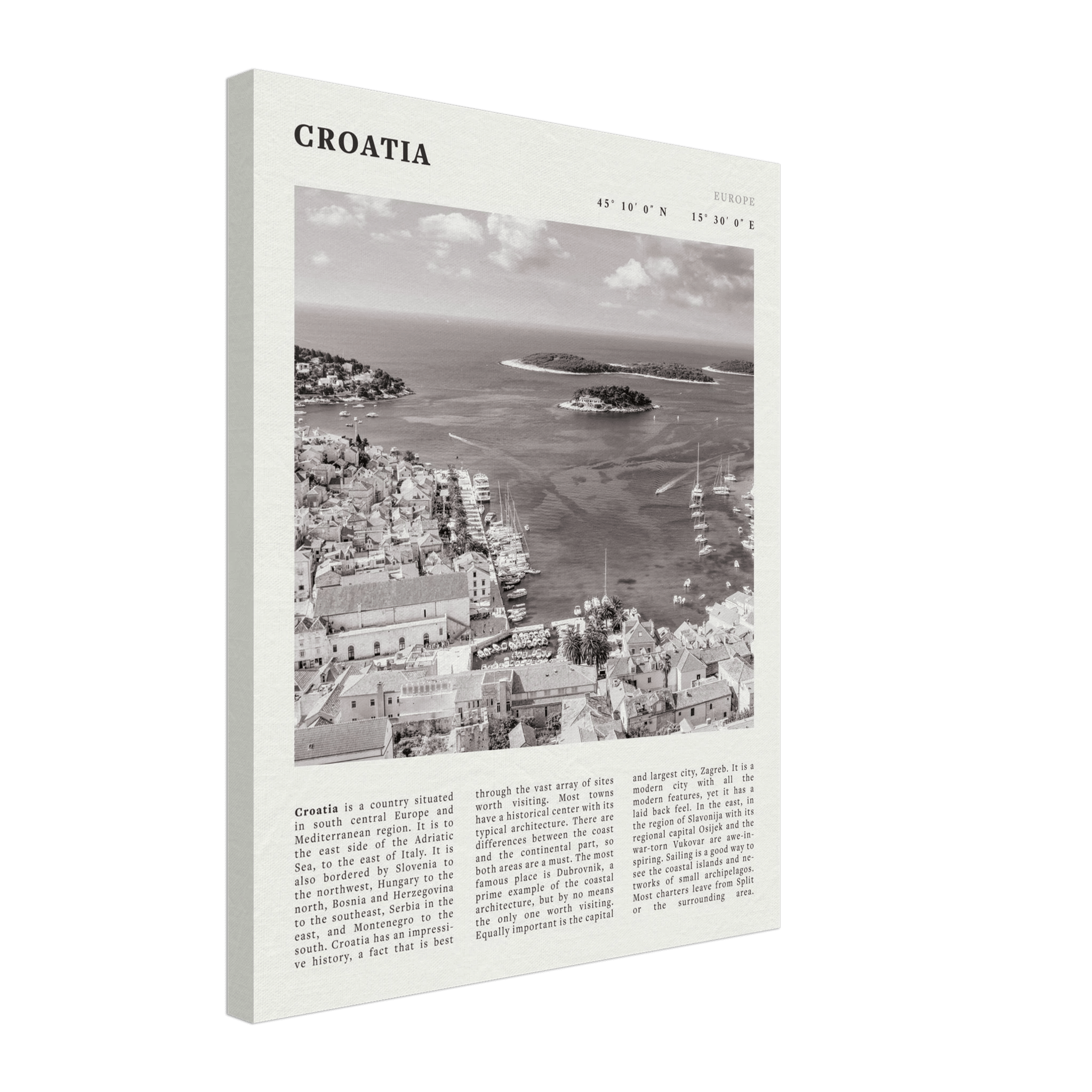 Croatia Poster | Black & White Hvar Island Wall Art | Adriatic Travel Print Decor - Evergreen Posters