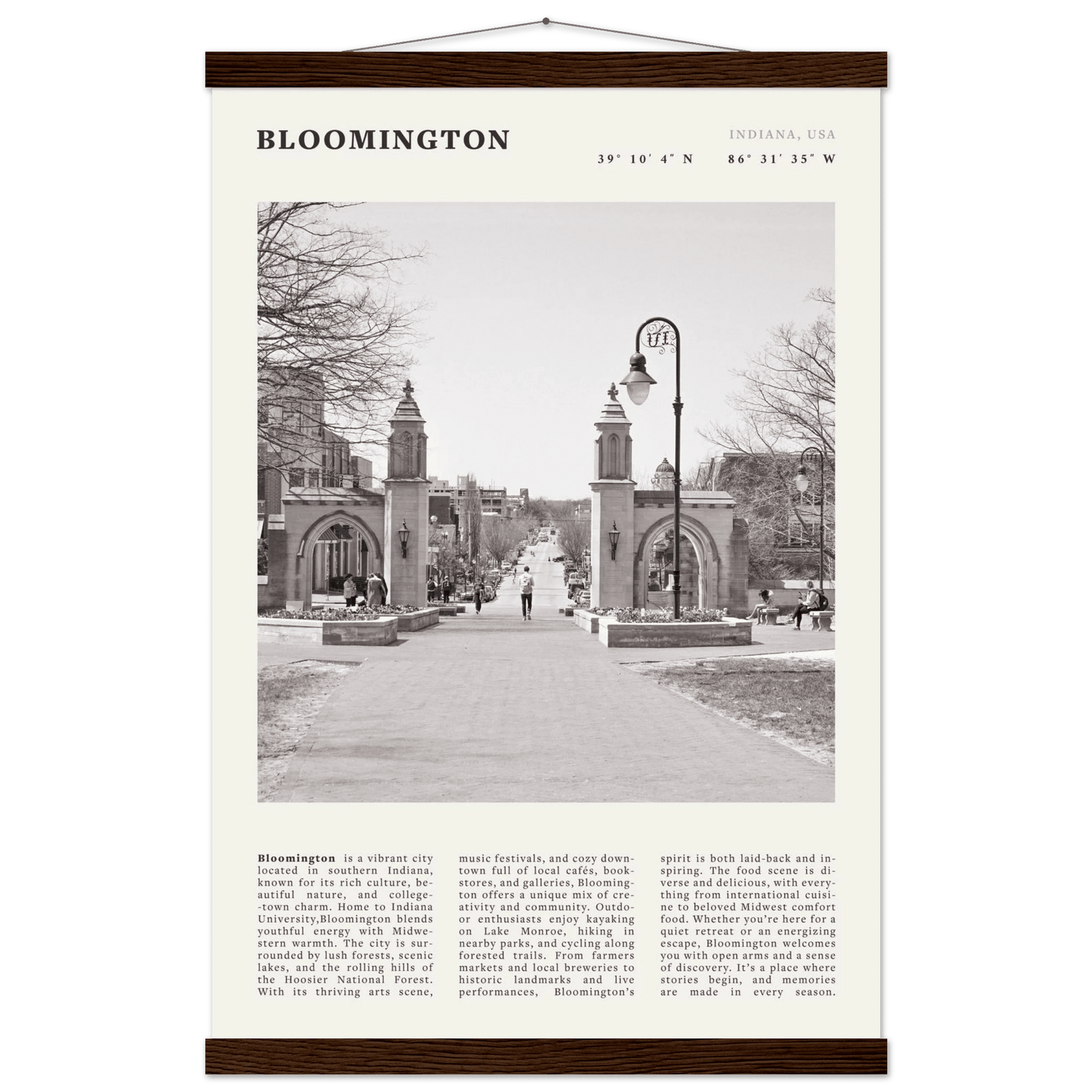 Bloomington Indiana Black and White Vintage Poster - Evergreen Posters