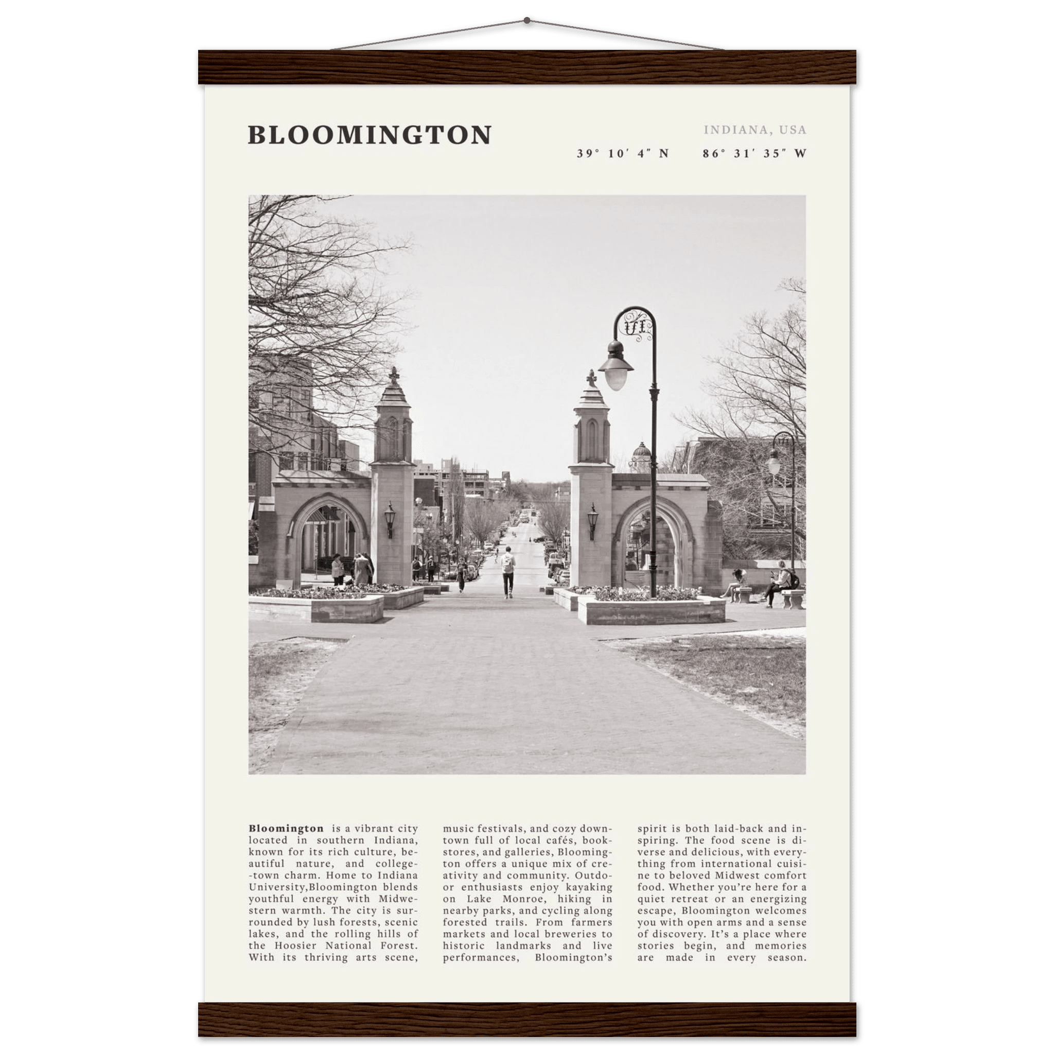 Bloomington Indiana Black and White Vintage Poster - Evergreen Posters