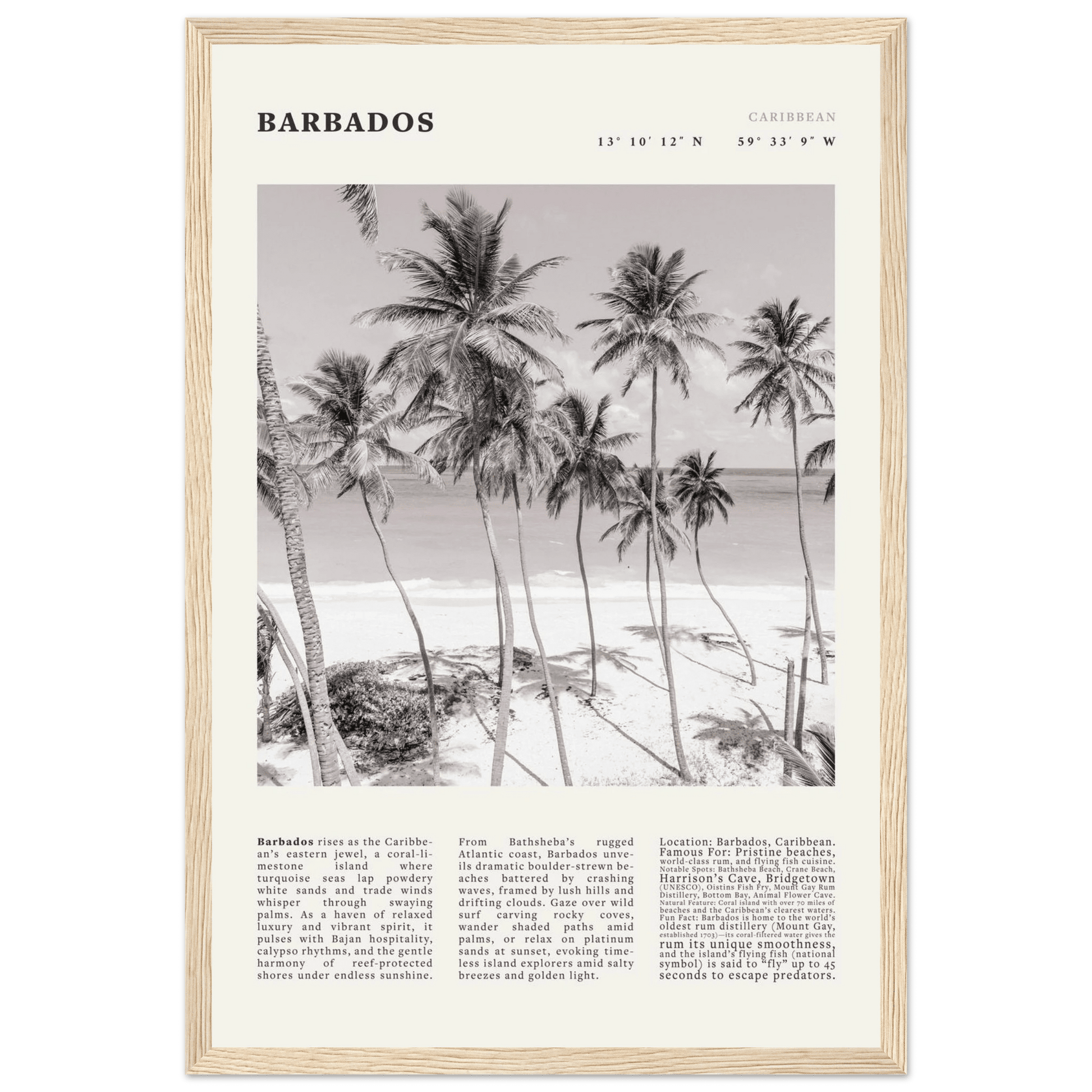 Barbados Poster Black and White – Vintage Caribbean Palm Beach Print (Digital & Printed Options) - Evergreen Posters