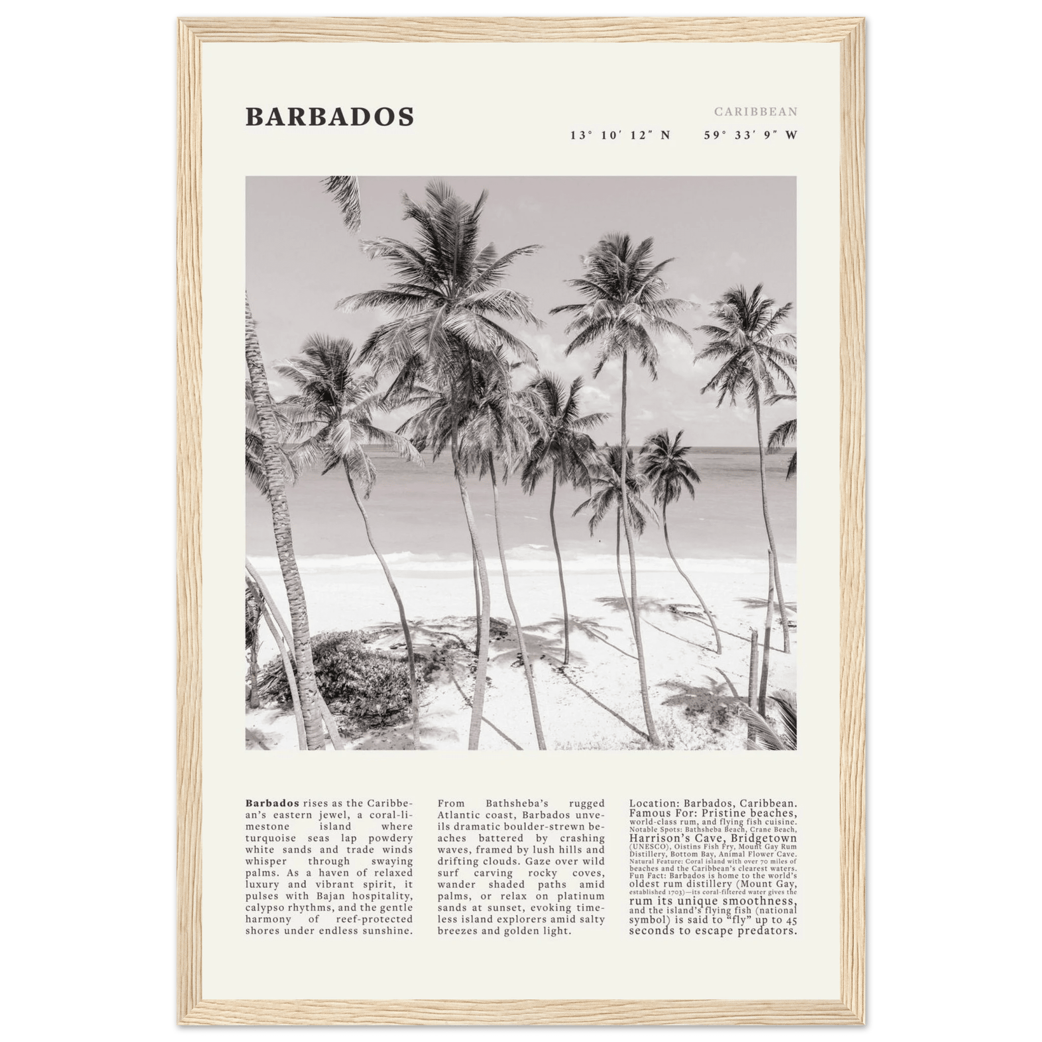 Barbados Poster Black and White – Vintage Caribbean Palm Beach Print (Digital & Printed Options) - Evergreen Posters