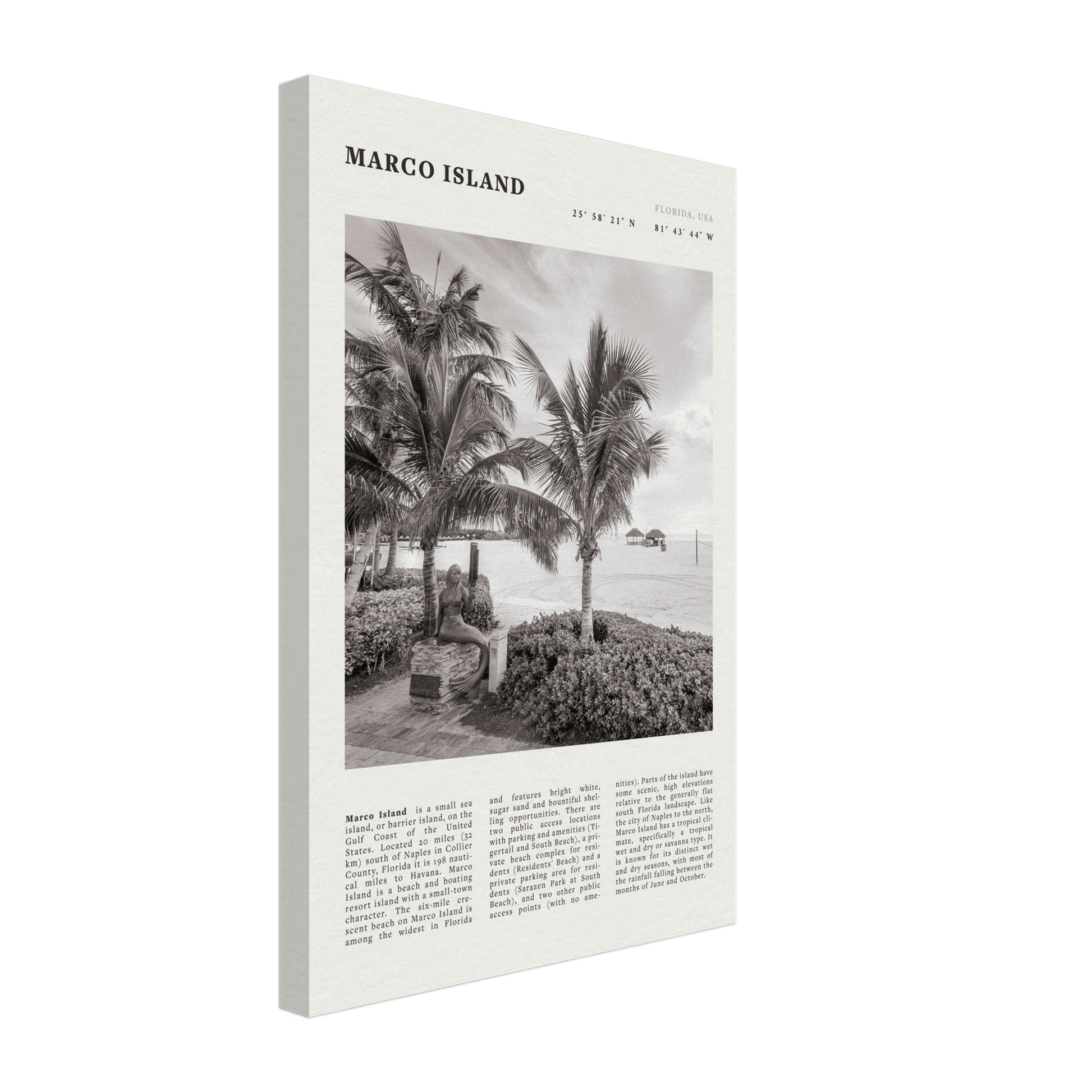 Marco Island Poster | Black & White Florida Beach Wall Art | Coastal Travel Print - Evergreen Posters