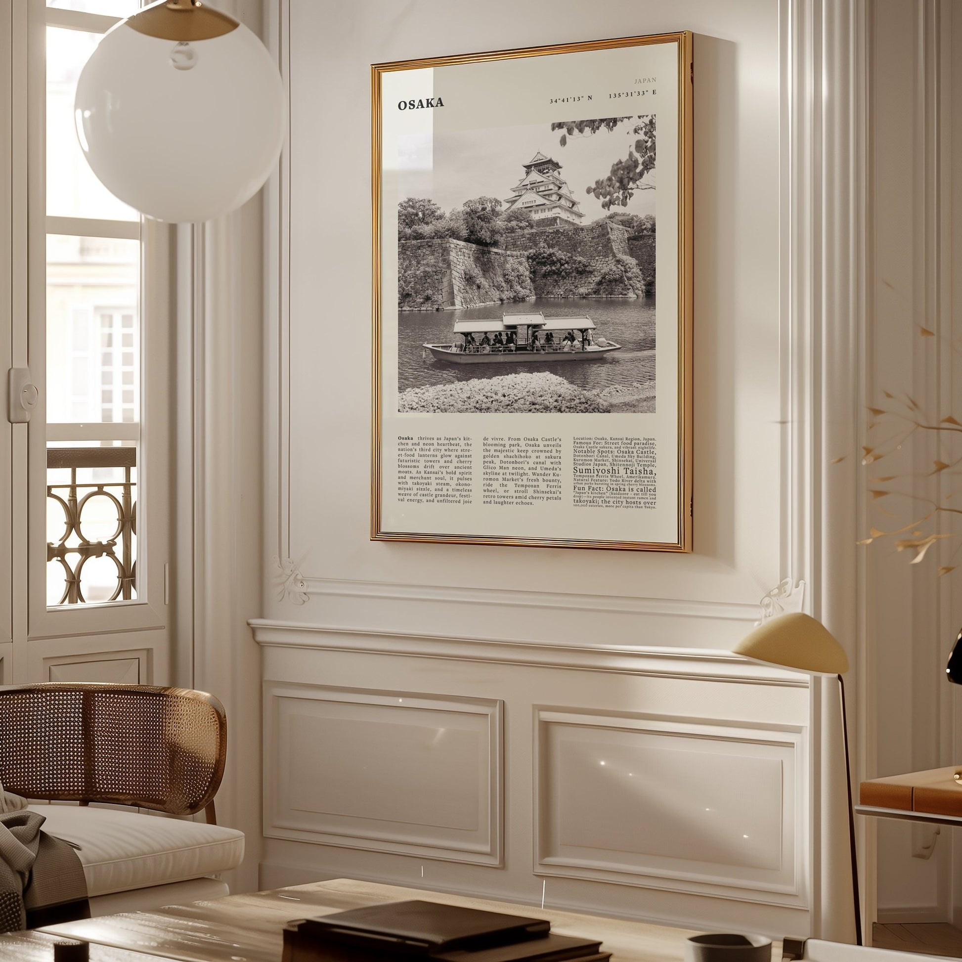 Osaka Poster Black and White – Vintage Osaka Castle Cherry Blossom Print (Digital & Printed Options) - Evergreen Posters