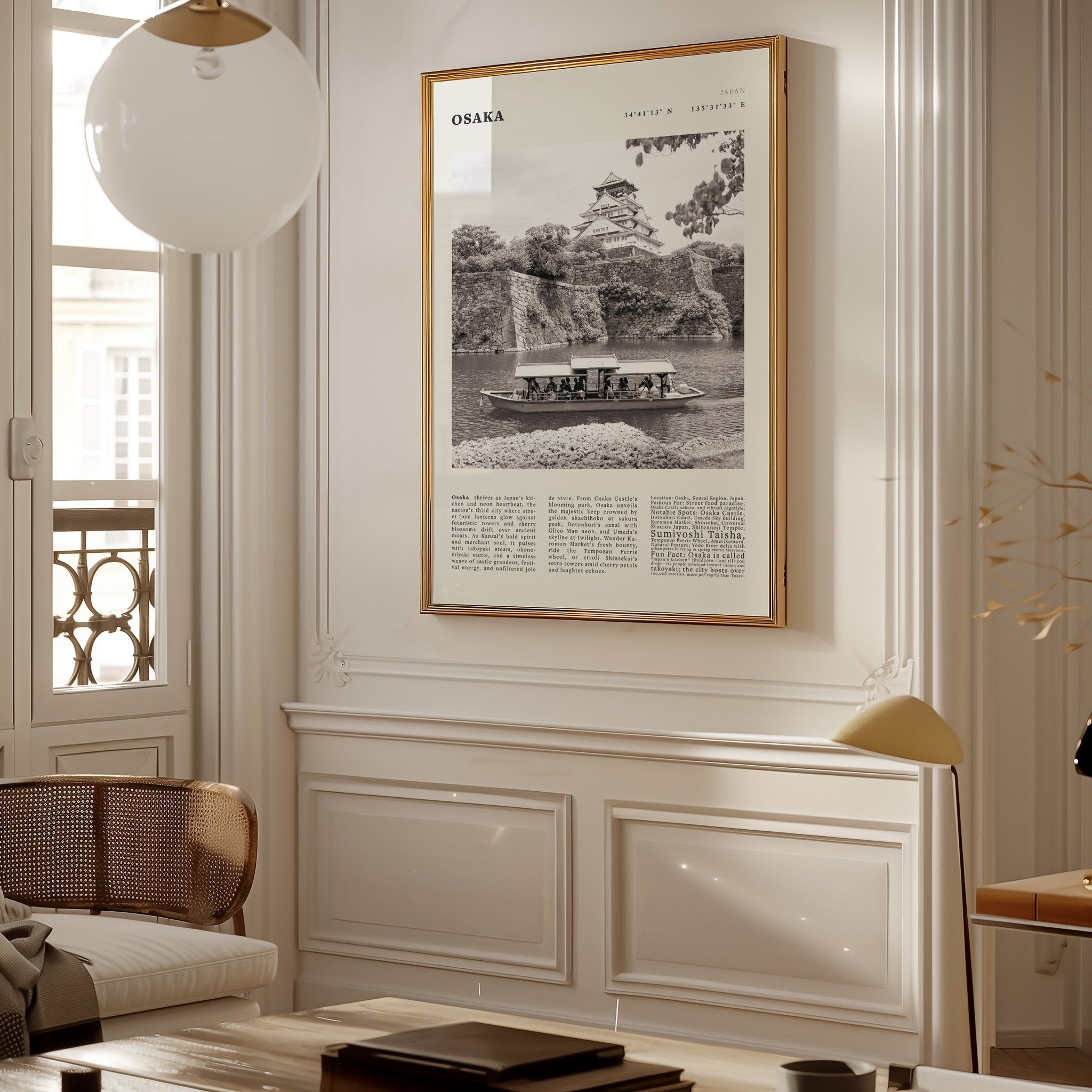 Osaka Poster Black and White – Vintage Osaka Castle Cherry Blossom Print (Digital & Printed Options) - Evergreen Posters