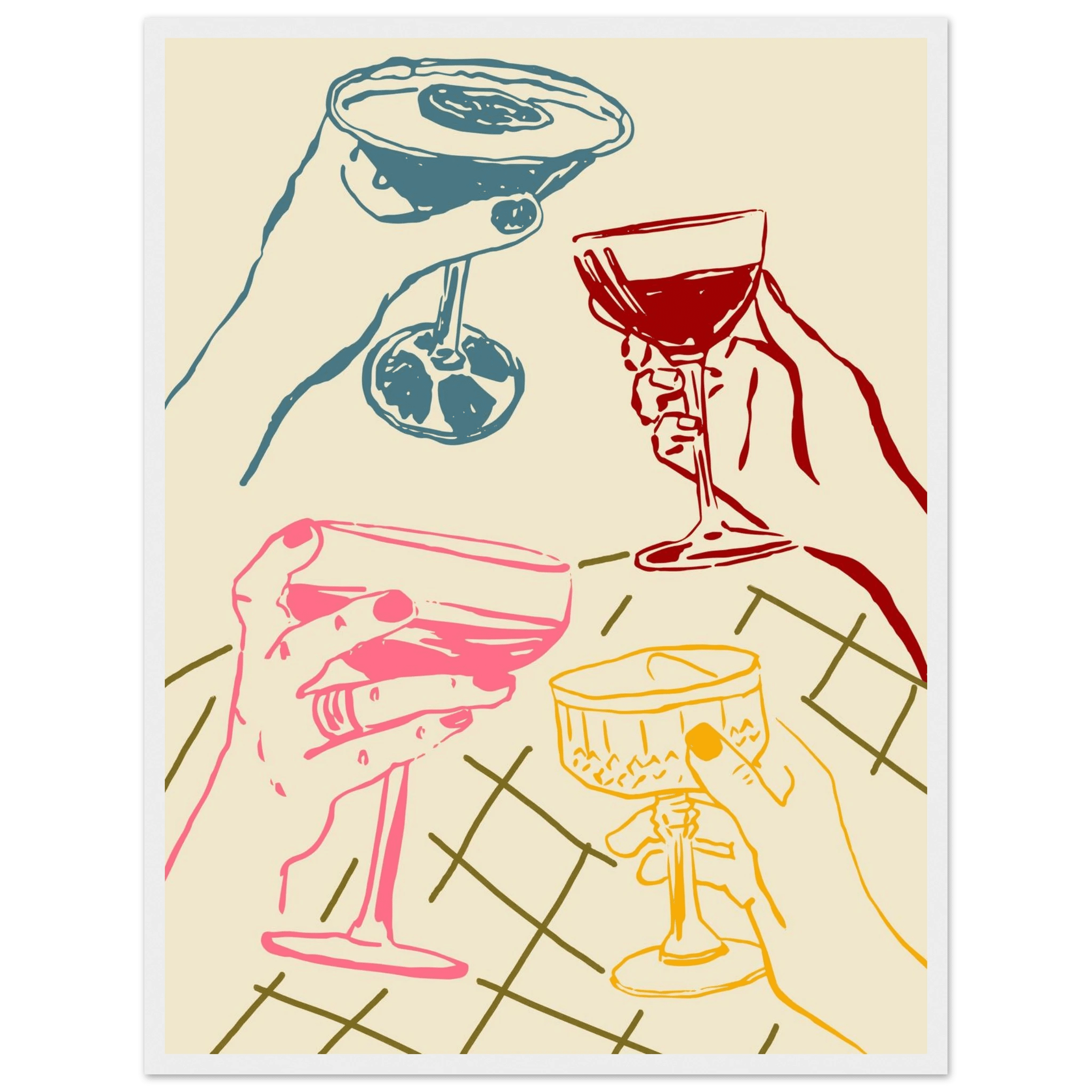 Cheers Print | Colourful Cocktail Glasses Wall Art | Kitchen Bar Poster - Evergreen Posters