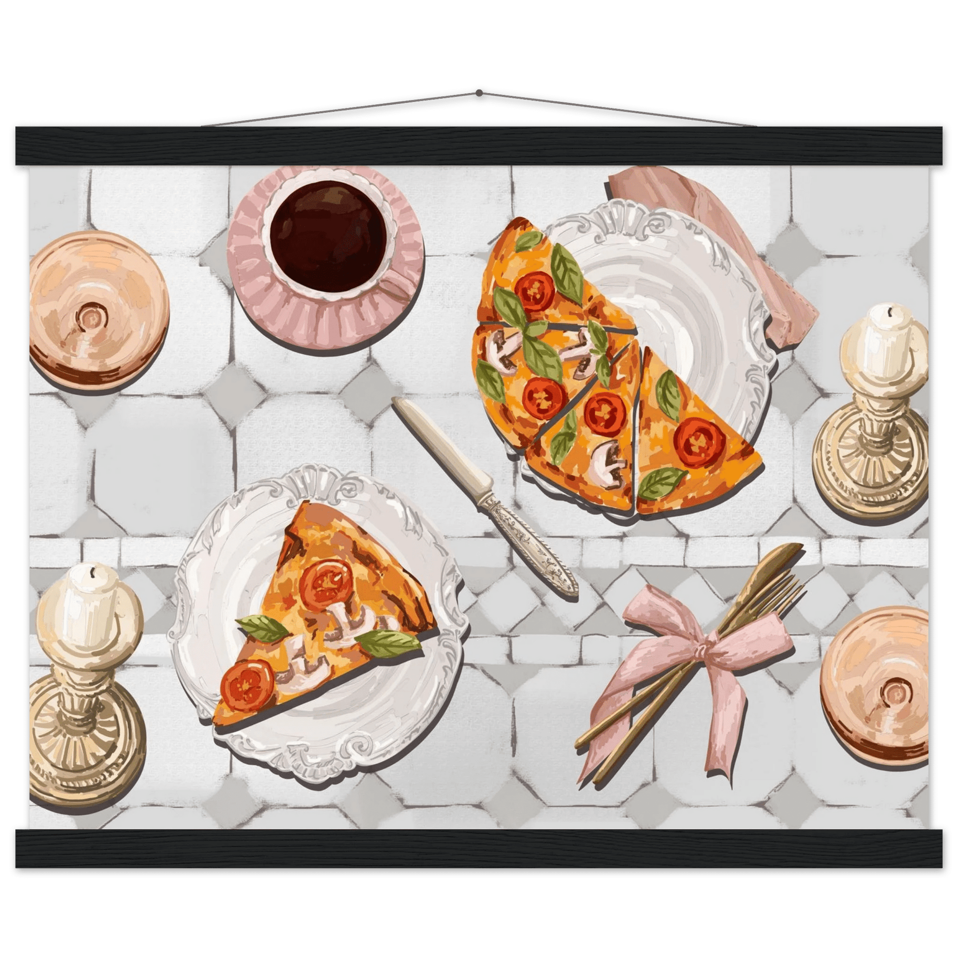 Pizza & Tea Kitchen Poster | Horizontal Food Wall Art | Italian Dining Room Print - Evergreen Posters