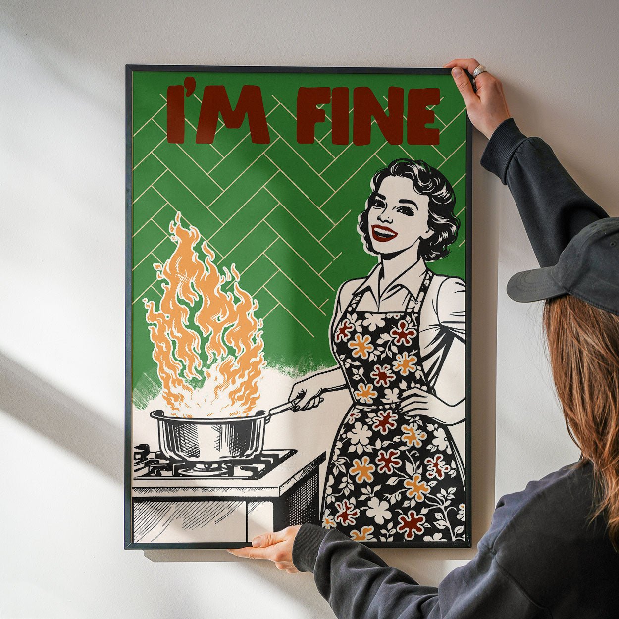I'm Fine Poster – Funny Retro Kitchen Wall Art Print (Green Edition) - Evergreen Posters