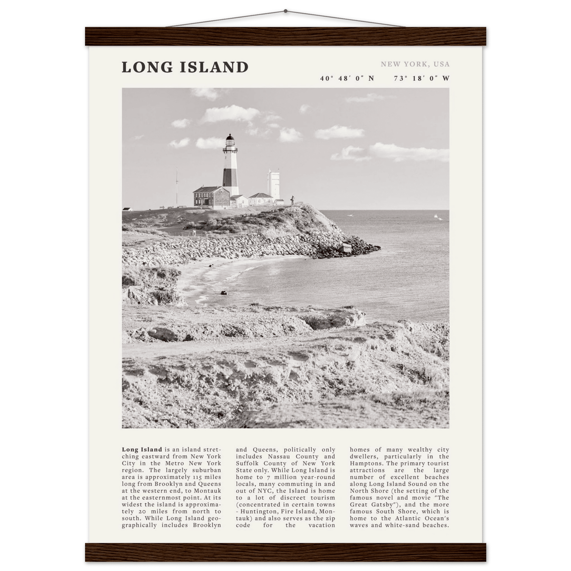 Long Island Poster | Black & White Montauk Lighthouse Wall Art | New York Print - Evergreen Posters