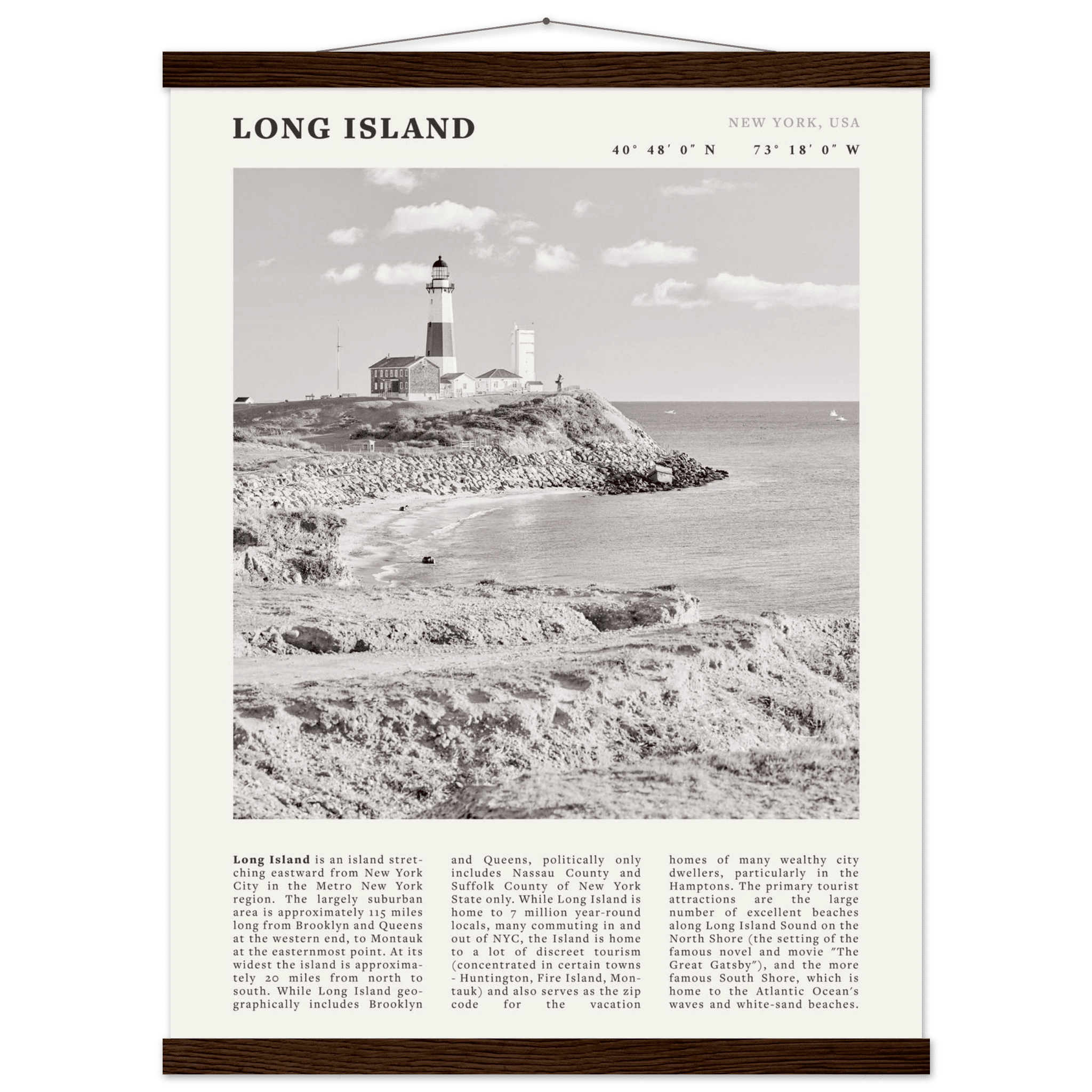 Long Island Poster | Black & White Montauk Lighthouse Wall Art | New York Print - Evergreen Posters