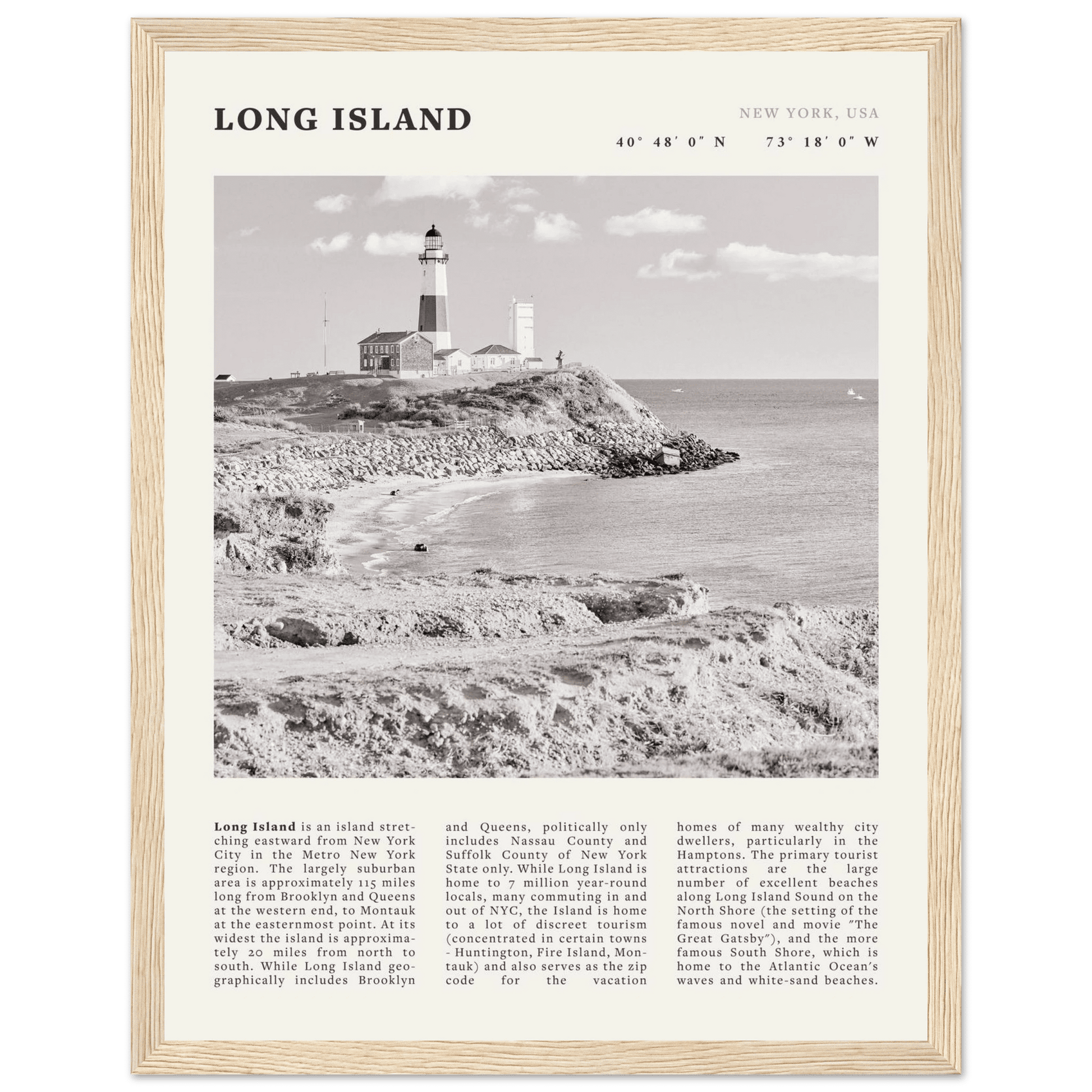 Long Island Poster | Black & White Montauk Lighthouse Wall Art | New York Print - Evergreen Posters