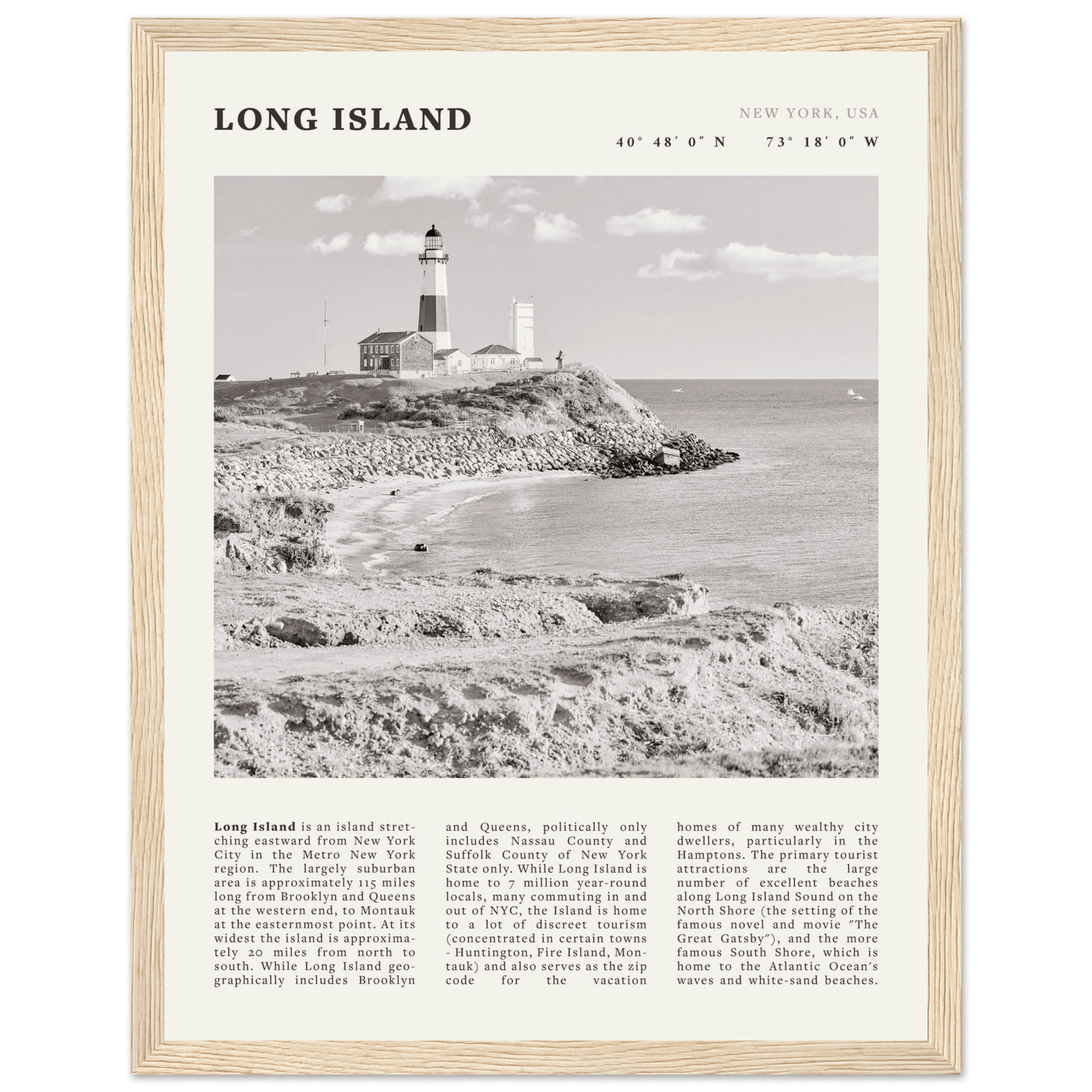 Long Island Poster | Black & White Montauk Lighthouse Wall Art | New York Print - Evergreen Posters
